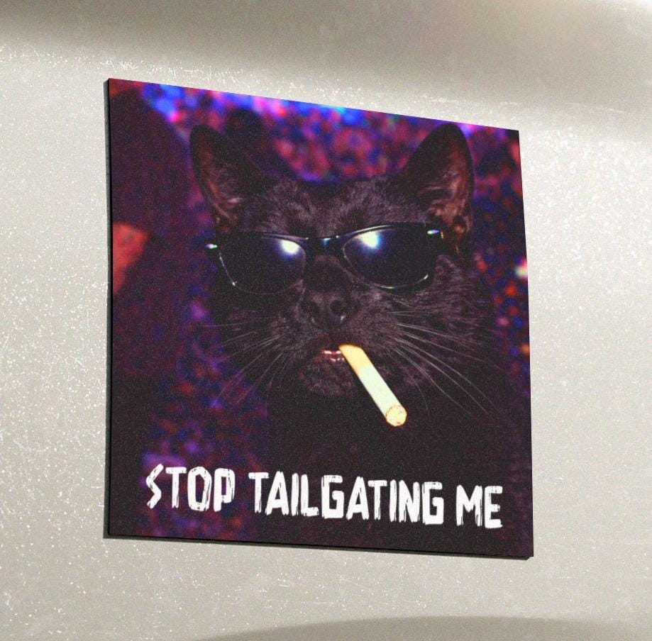Funny Black Cat Car Magnet, Hilarious Smoking Night Club Cats, Outdoor Waterproof Party Animal Lover Gag Gift, y2k Don't Tailgate Me Kitty