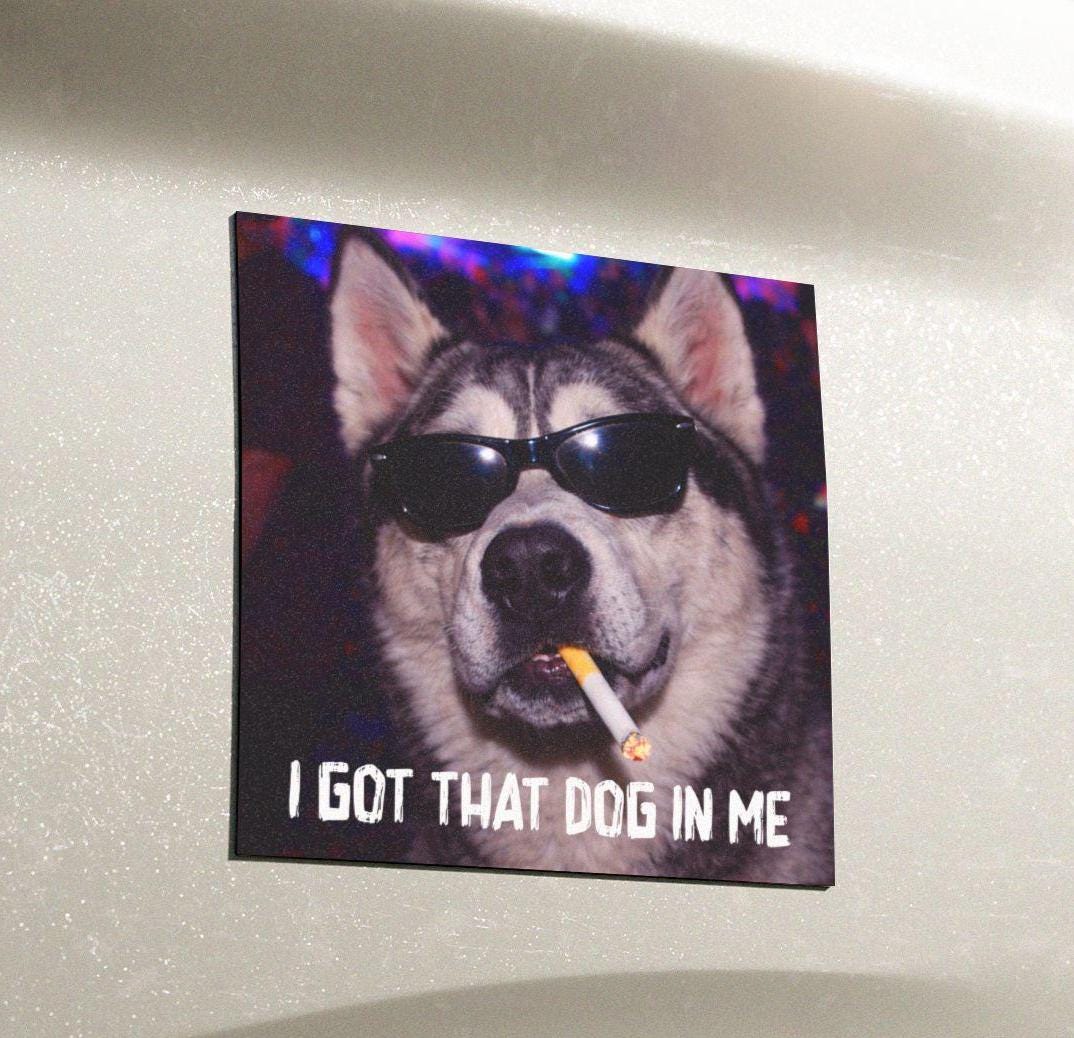 Funny Siberian Husky Car Magnet, Hilarious Smoking Night Club Dogs, Waterproof Party Animal Lover Gag Gift, I Got That Dog In Me y2k Humor