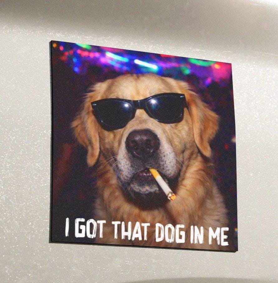 Funny Golden Retriever Car Magnet, Hilarious Smoking Night Club Dogs, Waterproof Party Animal Lover Gag Gift, I Got That Dog In Me y2k Humor