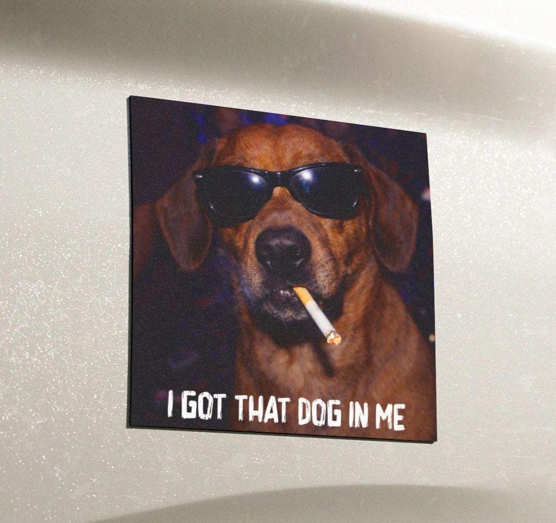 Funny Dachshund Car Magnet, Hilarious Smoking Night Club Dogs, Waterproof Party Animal Lover Gag Gift, I Got That Dog In Me y2k Meme Humor