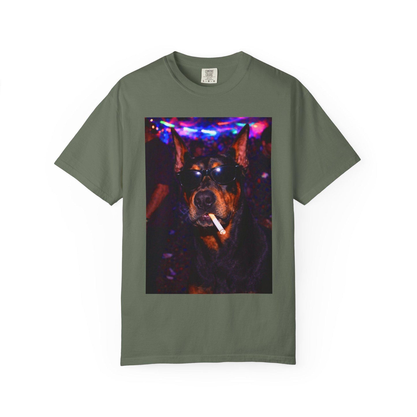 Funny Doberman Shirt, Hilarious Dogs Smoking Night Club T-Shirt, Party Animal Tee Gift, I Got That Dog In Me y2k Rave Themed Tshirt