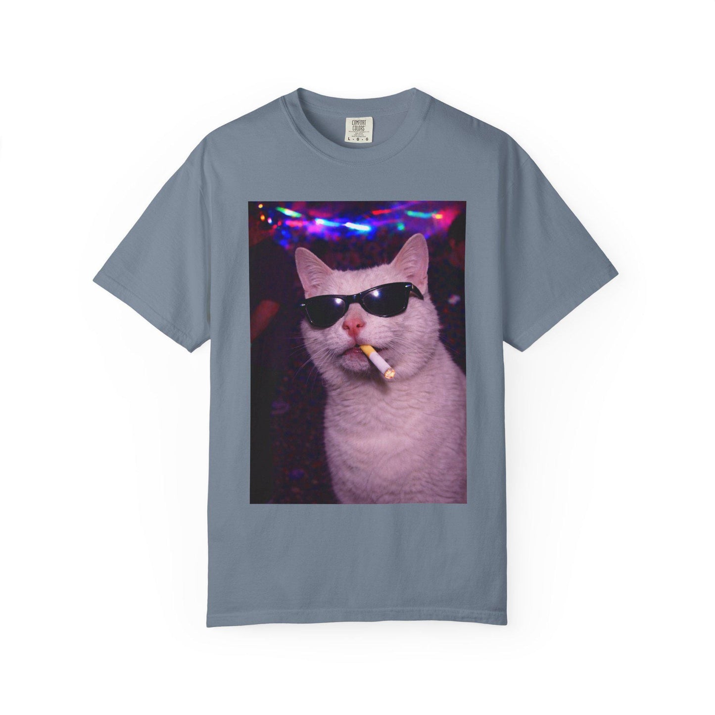 Funny White Cat Shirt, Hilarious Cats Smoking Night Club T-Shirt, Party Animal Tee Gift, Y2k Rave Kitty Tshirt