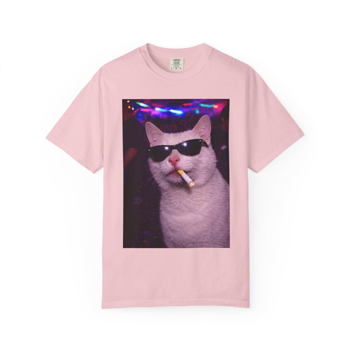 Funny White Cat Shirt, Hilarious Cats Smoking Night Club T-Shirt, Party Animal Tee Gift, Y2k Rave Kitty Tshirt