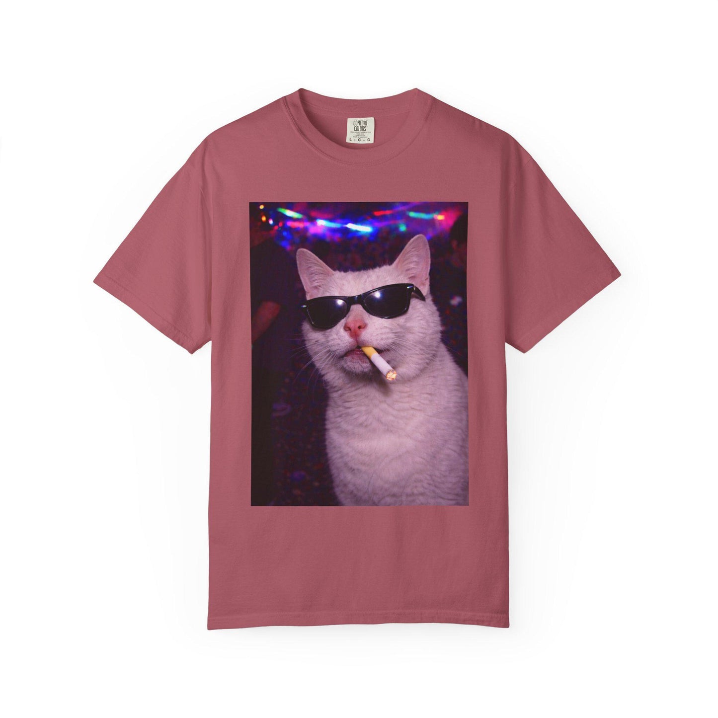 Funny White Cat Shirt, Hilarious Cats Smoking Night Club T-Shirt, Party Animal Tee Gift, Y2k Rave Kitty Tshirt