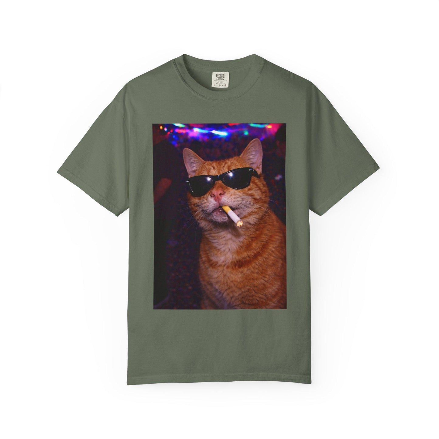 Funny Orange Cat Shirt, Hilarious Cats Smoking Night Club T-Shirt, Party Animal Tee Gift, Y2k Rave Kitty Tshirt