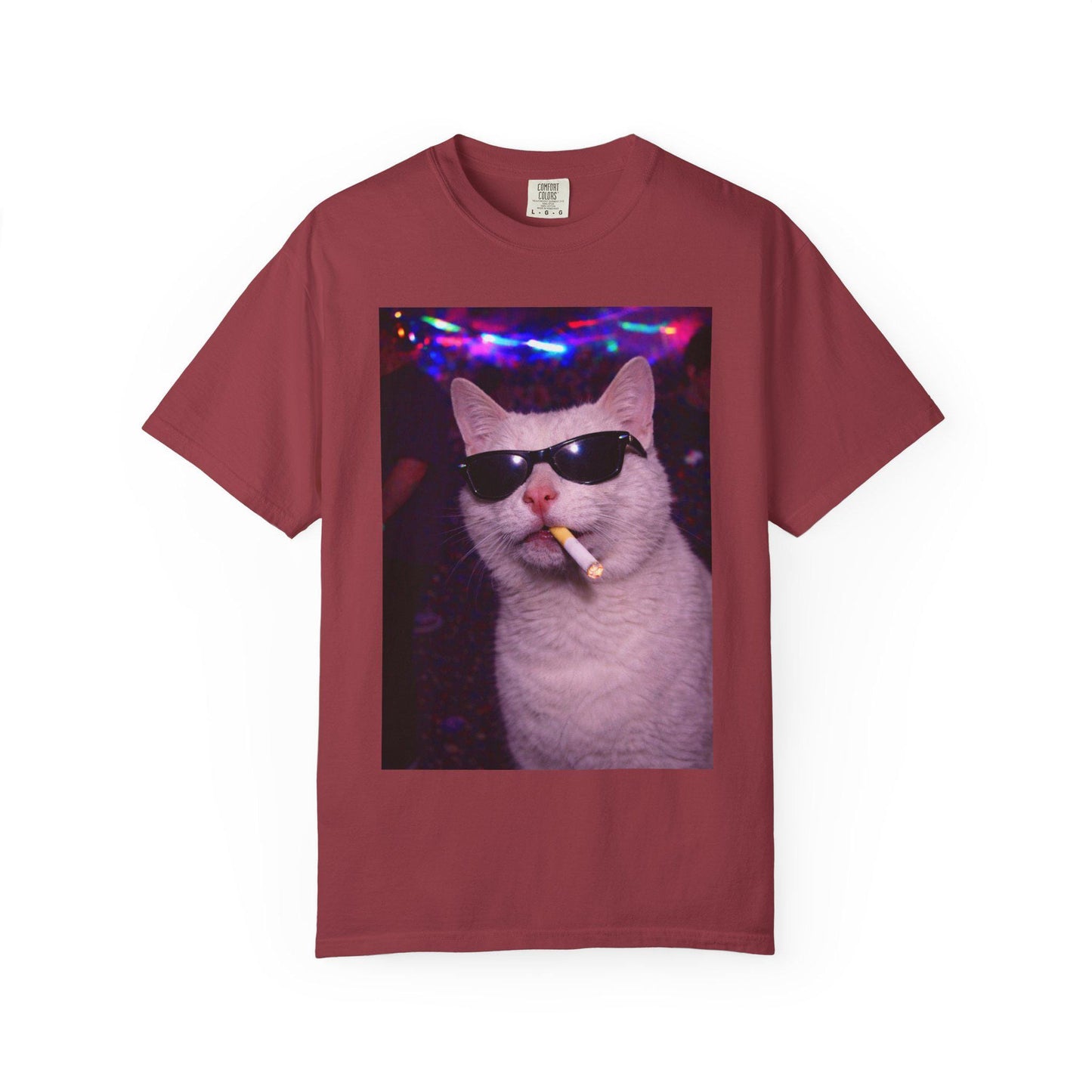 Funny White Cat Shirt, Hilarious Cats Smoking Night Club T-Shirt, Party Animal Tee Gift, Y2k Rave Kitty Tshirt