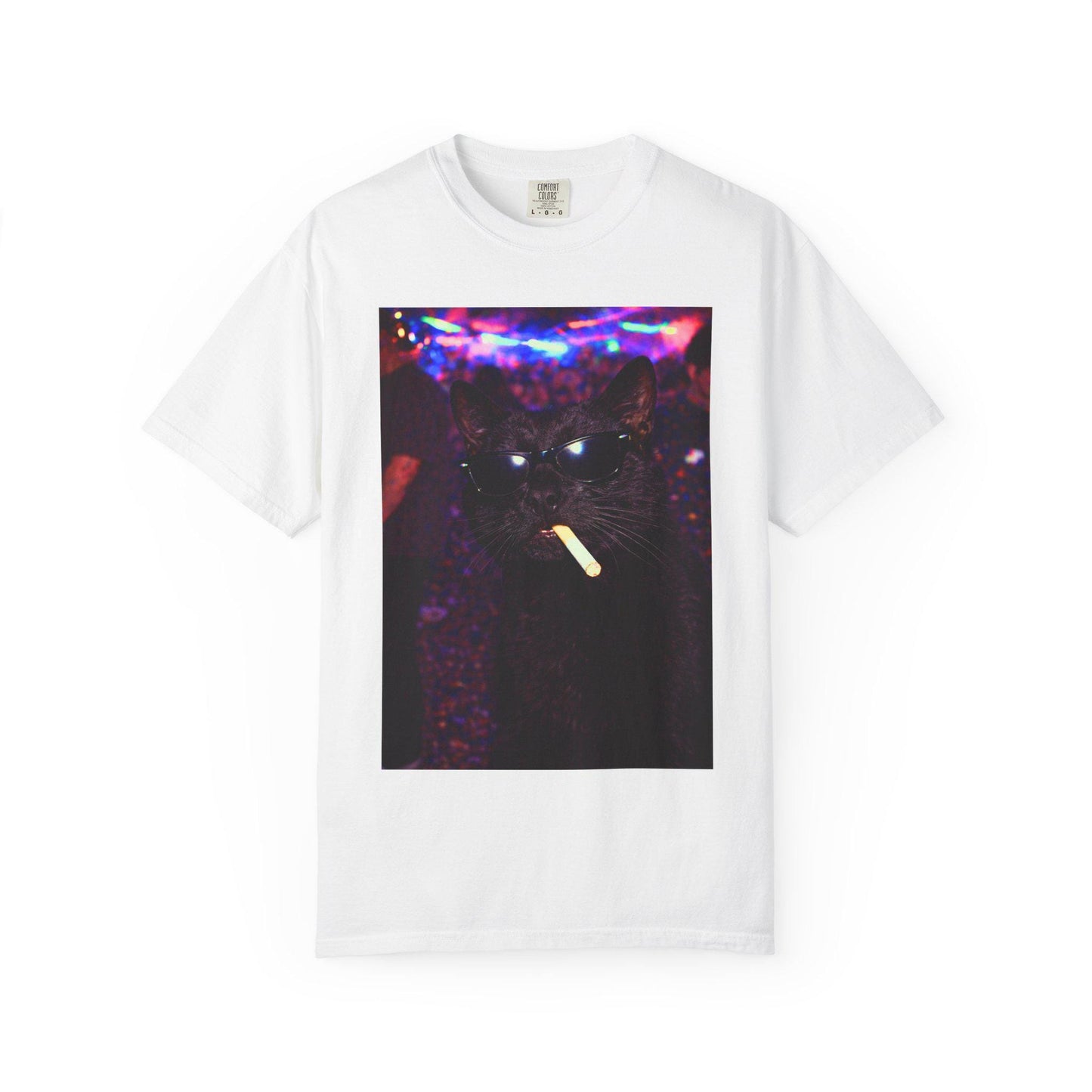 Funny Black Cat Shirt, Hilarious Cats Smoking Night Club T-Shirt, Party Animal Tee Gift, Y2k Rave Kitty Tshirt