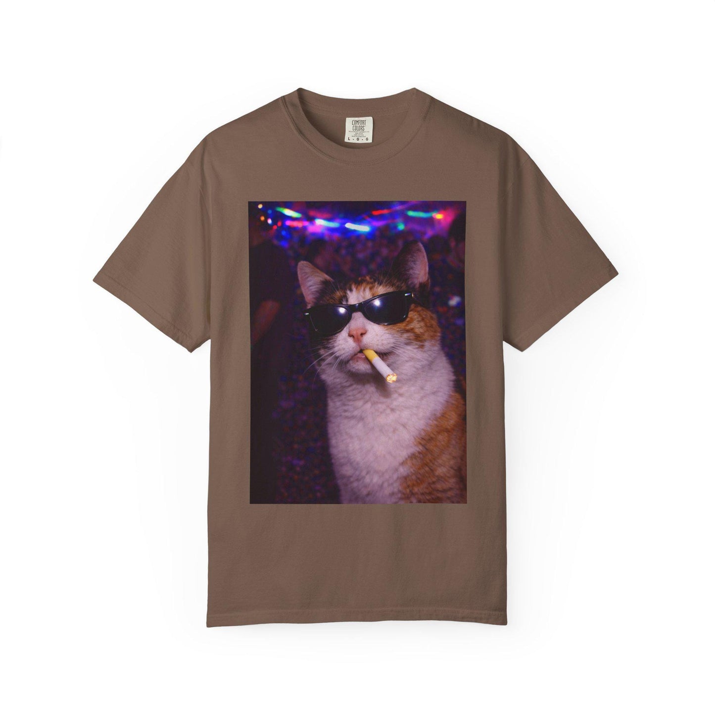 Funny Calico Cat Shirt, Hilarious Cats Smoking Night Club T-Shirt, Party Animal Tee Gift, Y2k Rave Kitty Tshirt
