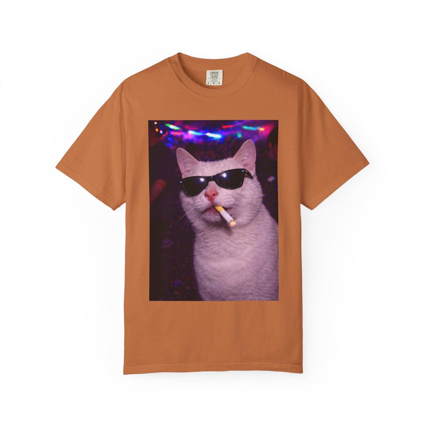 Funny White Cat Shirt, Hilarious Cats Smoking Night Club T-Shirt, Party Animal Tee Gift, Y2k Rave Kitty Tshirt