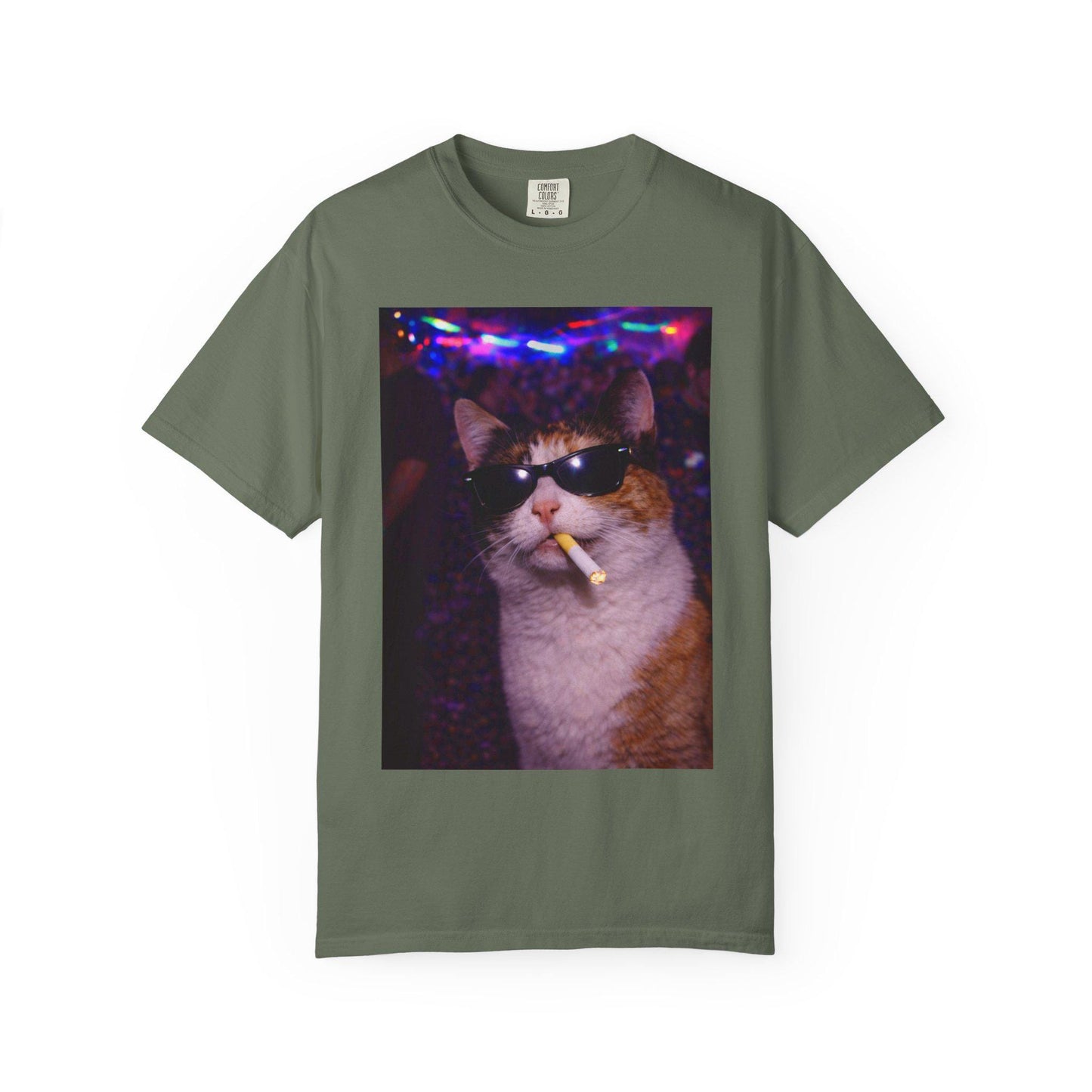 Funny Calico Cat Shirt, Hilarious Cats Smoking Night Club T-Shirt, Party Animal Tee Gift, Y2k Rave Kitty Tshirt