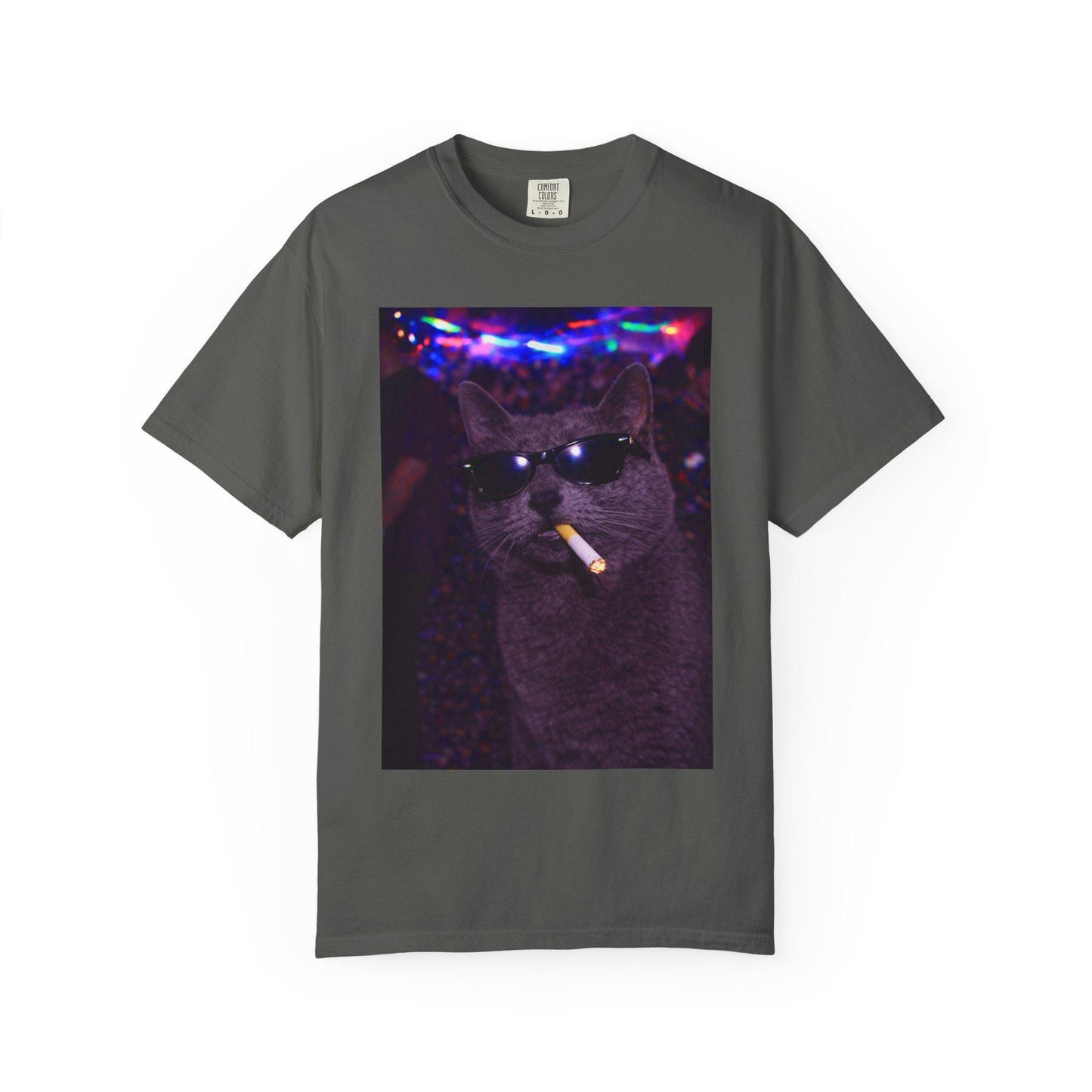 Funny Grey Cat Shirt, Hilarious Gray Cats Smoking Night Club T-Shirt, Party Animal Tee Gift, Y2k Rave Kitty Tshirt