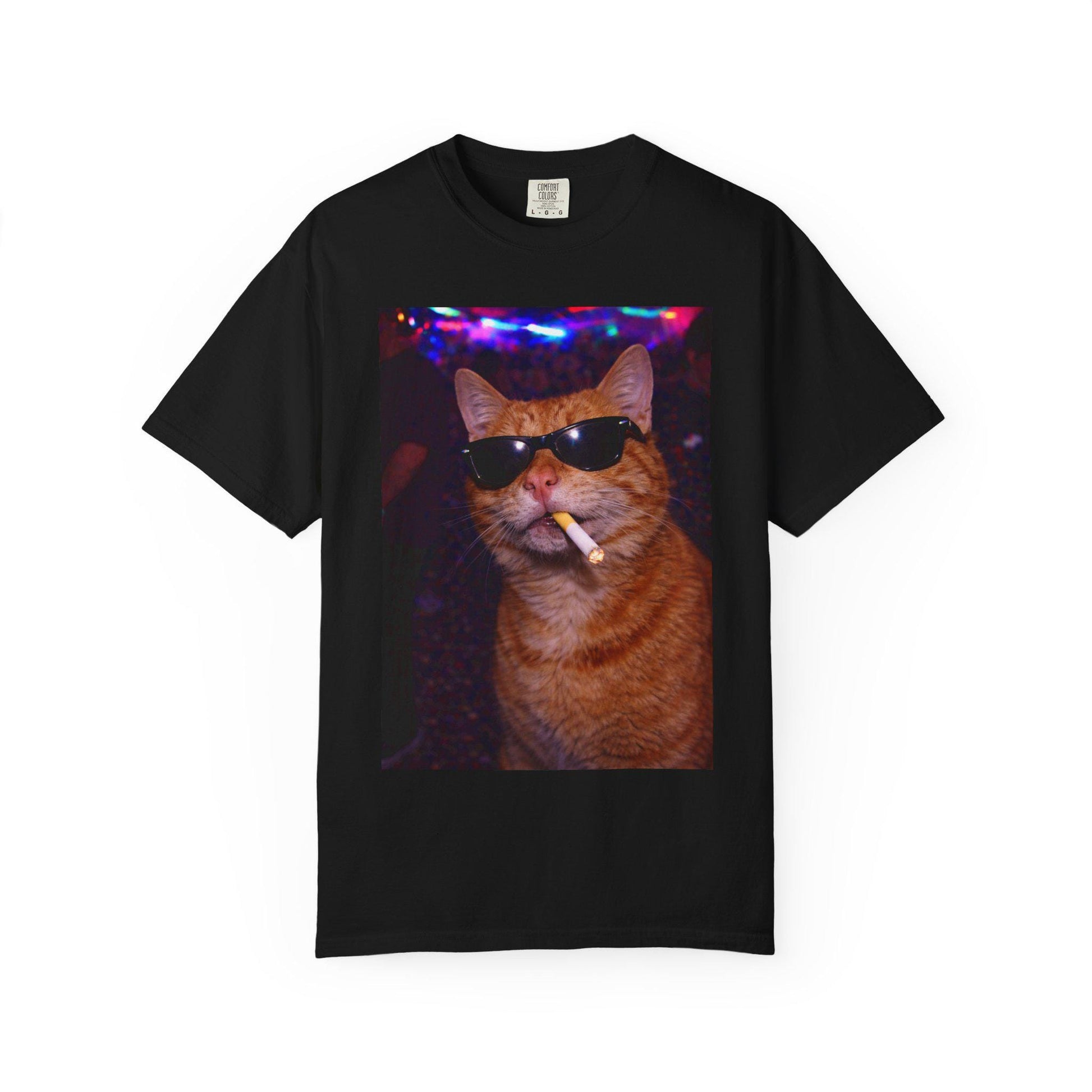 Funny Orange Cat Shirt, Hilarious Cats Smoking Night Club T-Shirt, Party Animal Tee Gift, Y2k Rave Kitty Tshirt