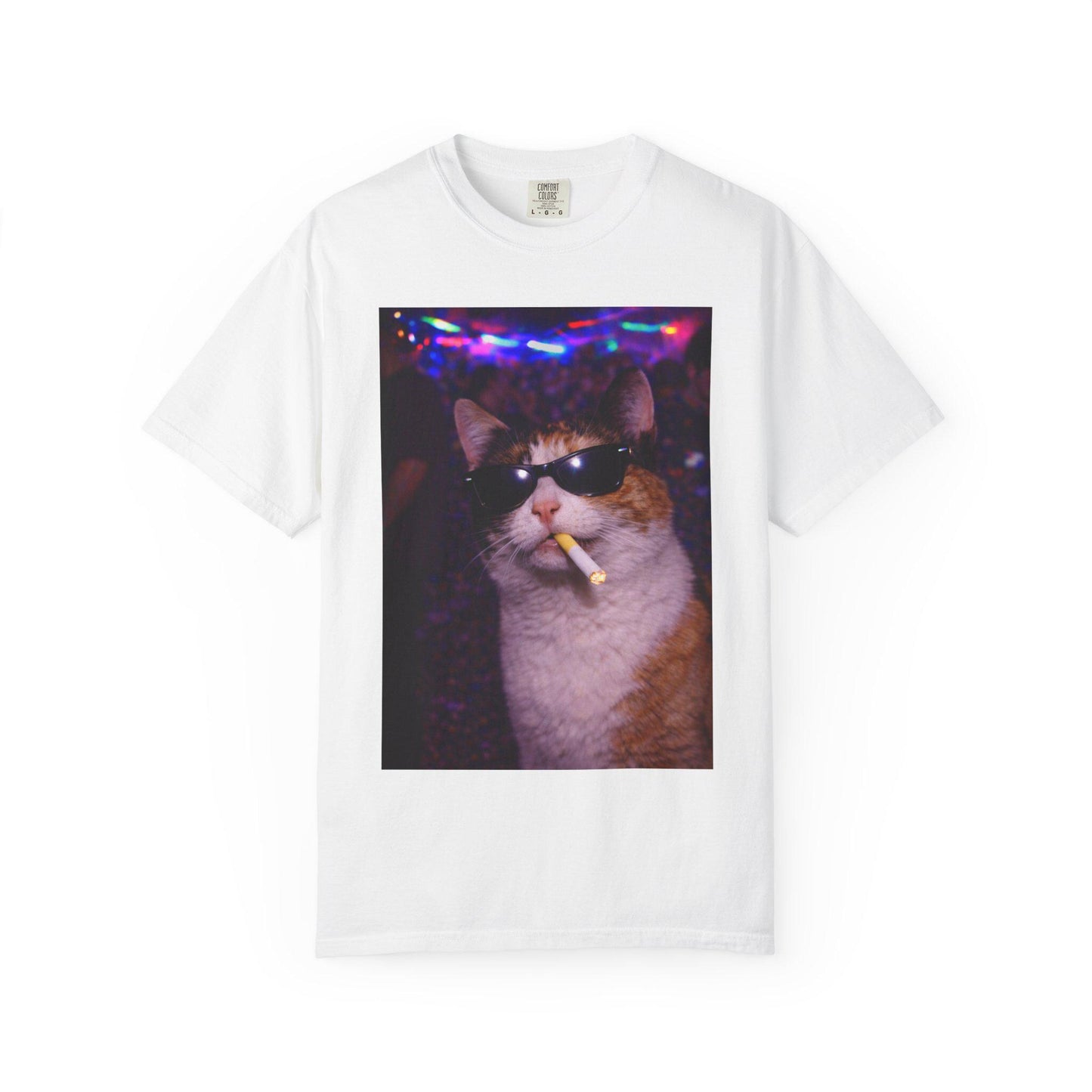 Funny Calico Cat Shirt, Hilarious Cats Smoking Night Club T-Shirt, Party Animal Tee Gift, Y2k Rave Kitty Tshirt