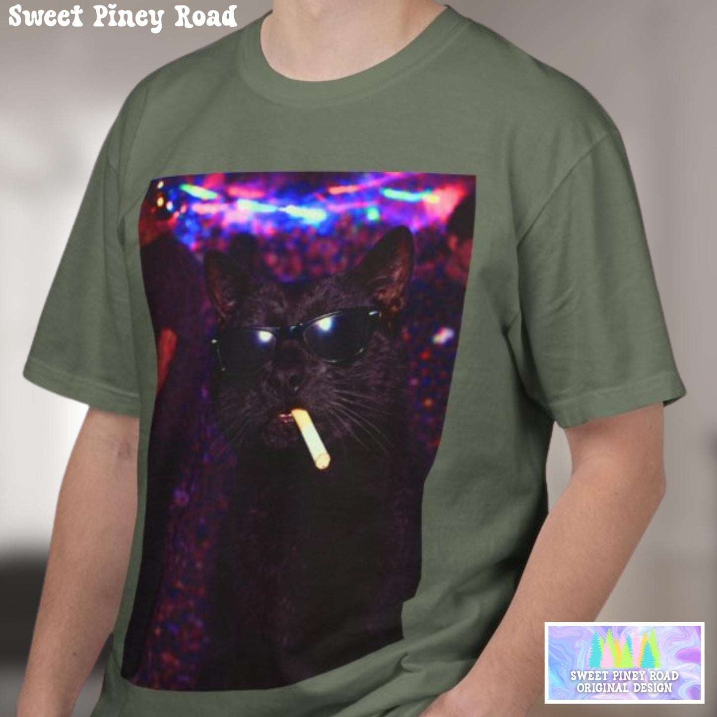 Funny Black Cat Shirt, Hilarious Cats Smoking Night Club T-Shirt, Party Animal Tee Gift, Y2k Rave Kitty Tshirt