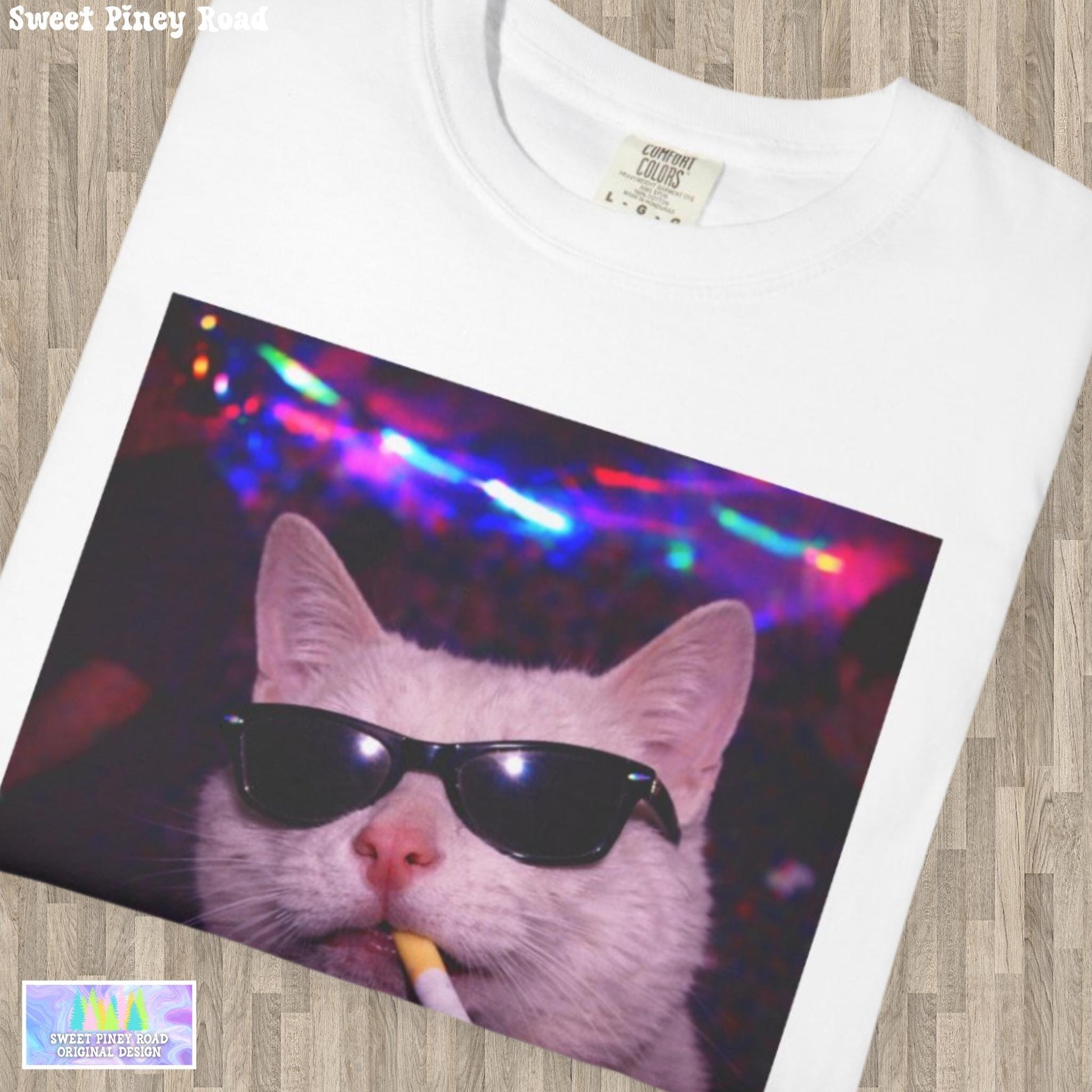Funny White Cat Shirt, Hilarious Cats Smoking Night Club T-Shirt, Party Animal Tee Gift, Y2k Rave Kitty Tshirt