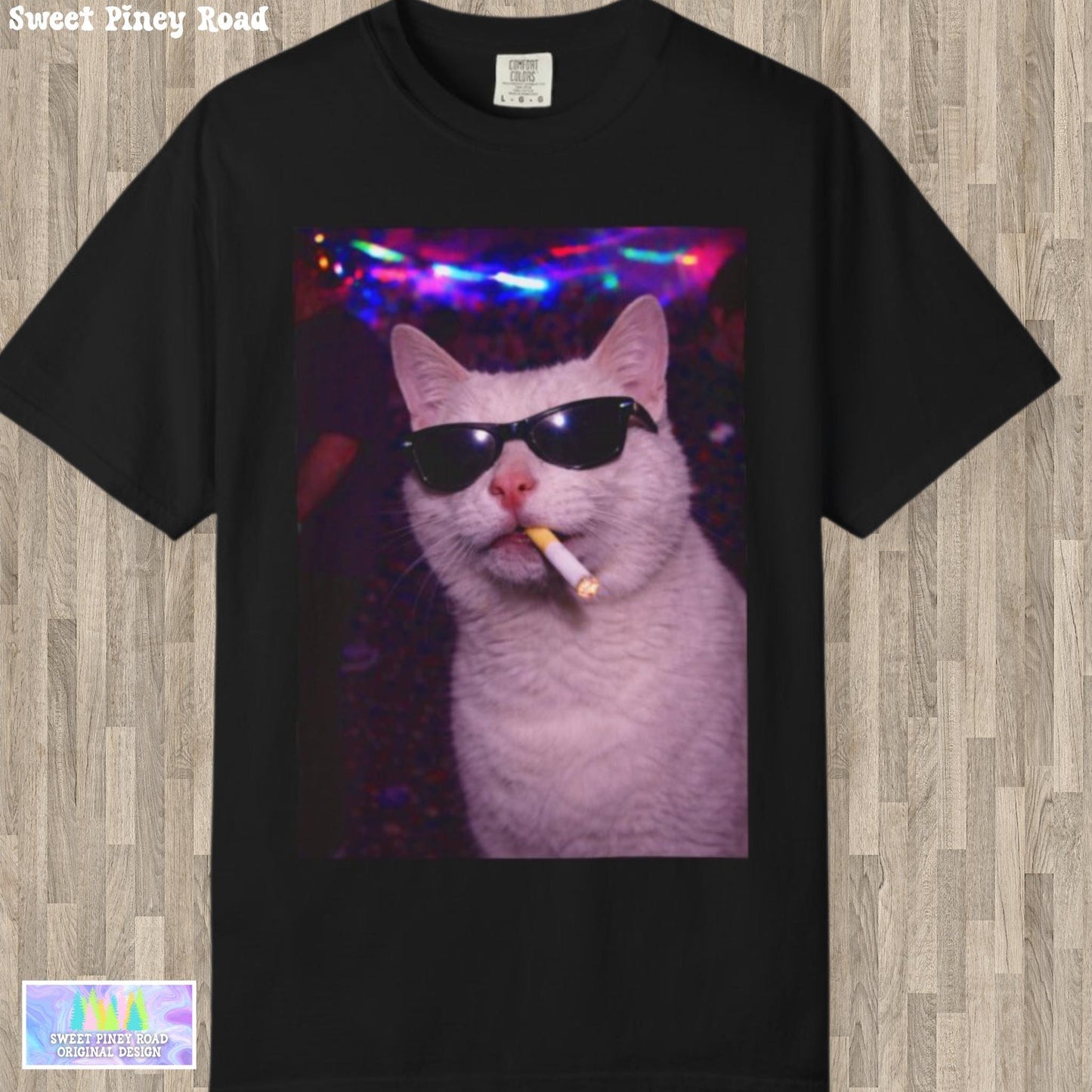 Funny White Cat Shirt, Hilarious Cats Smoking Night Club T-Shirt, Party Animal Tee Gift, Y2k Rave Kitty Tshirt