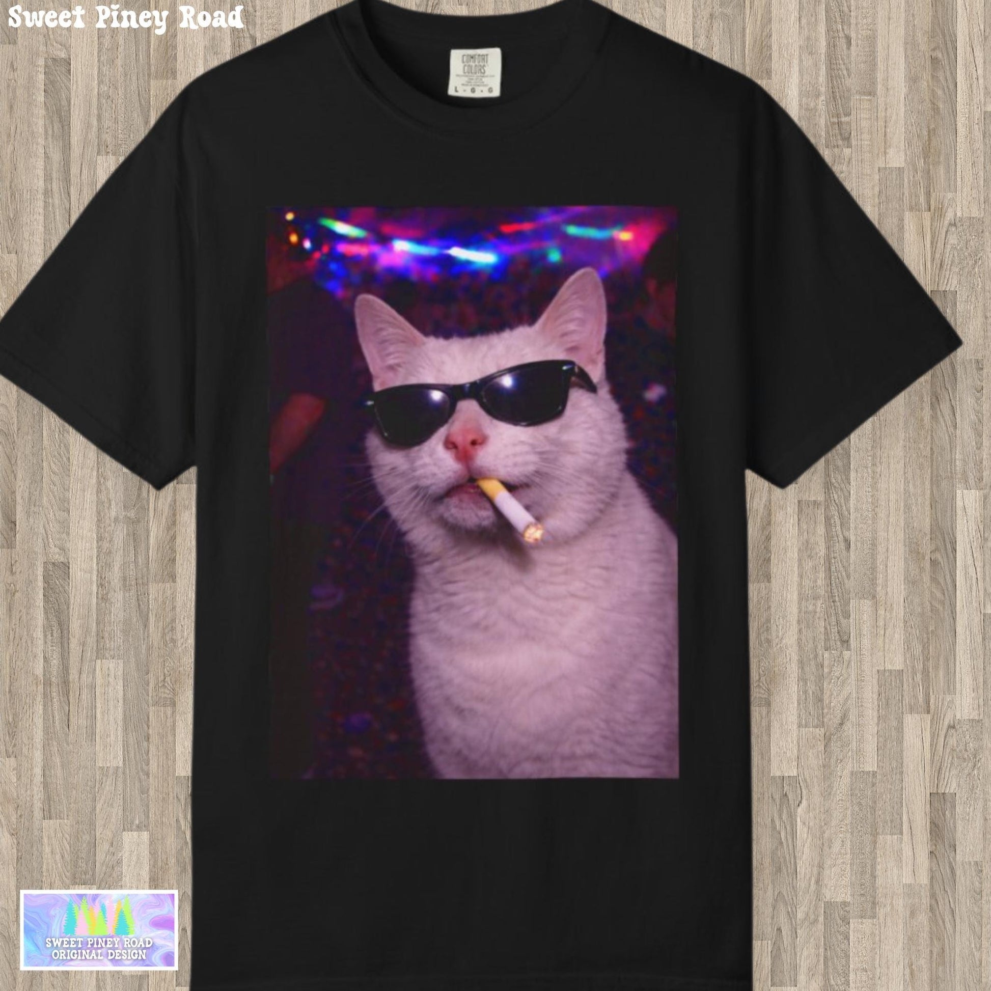 Funny White Cat Shirt, Hilarious Cats Smoking Night Club T-Shirt, Party Animal Tee Gift, Y2k Rave Kitty Tshirt