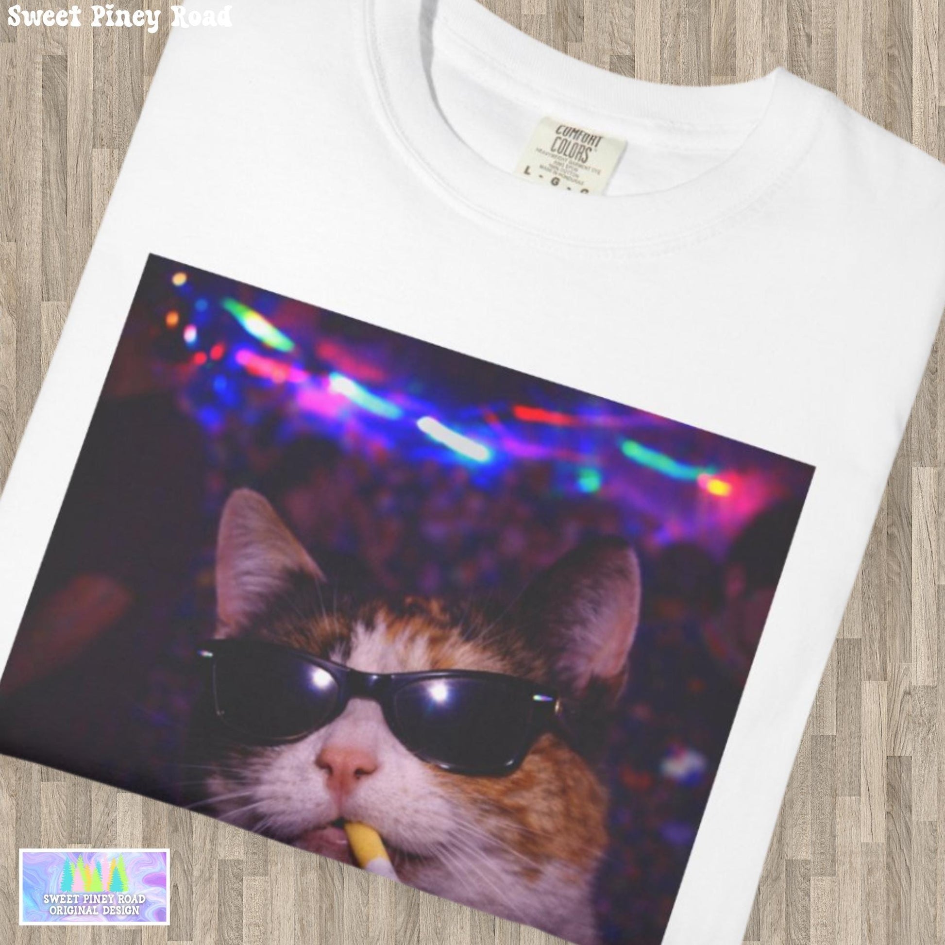 Funny Calico Cat Shirt, Hilarious Cats Smoking Night Club T-Shirt, Party Animal Tee Gift, Y2k Rave Kitty Tshirt