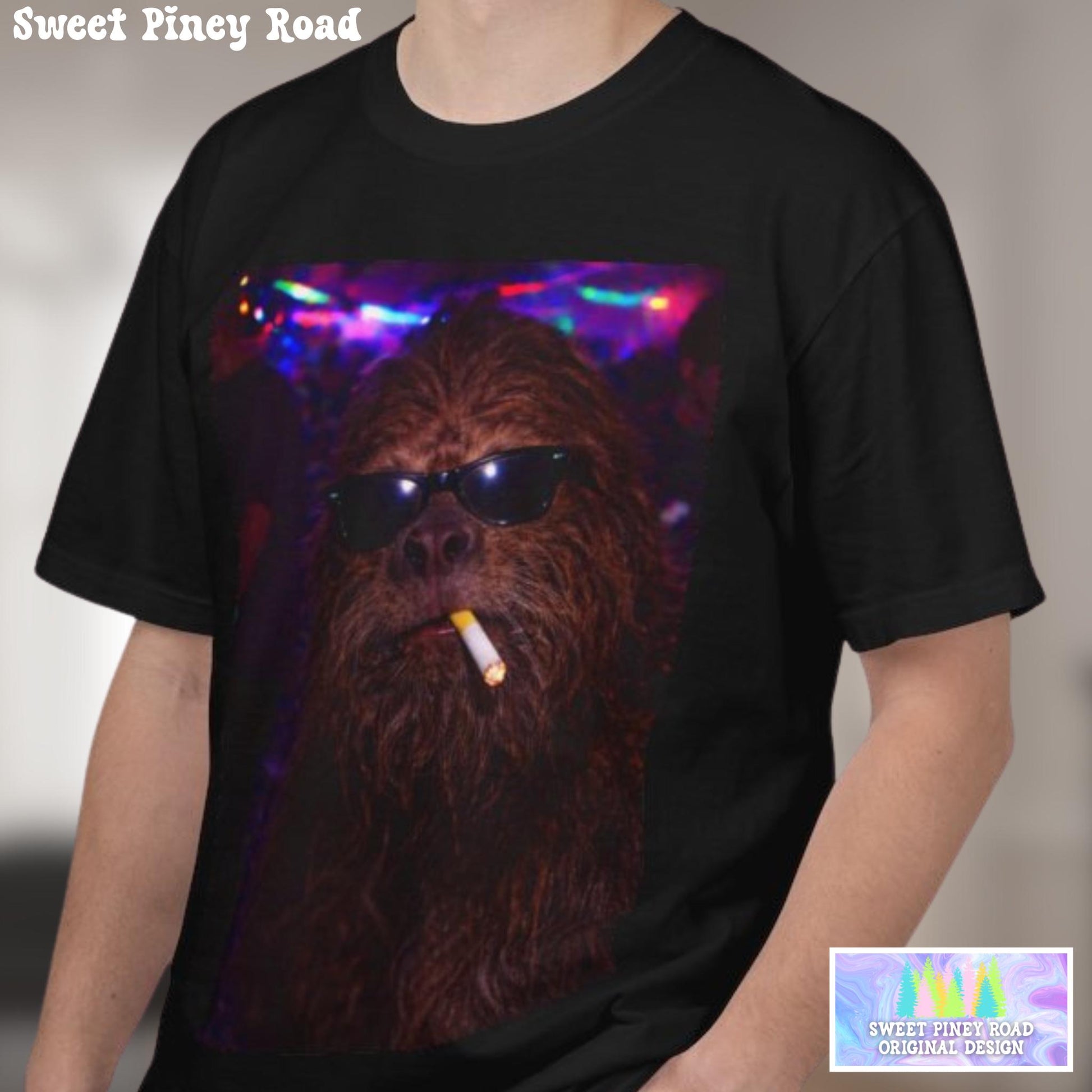 Funny Bigfoot Shirt, Hilarious Sasquatch Smoking Night Club T-Shirt, Party Animal Tee Gift, Y2k Nightlife Rave Tshirt