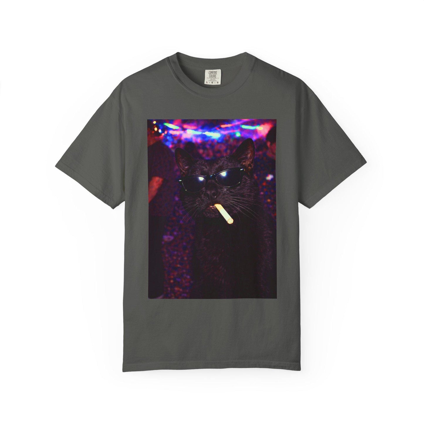 Funny Black Cat Shirt, Hilarious Cats Smoking Night Club T-Shirt, Party Animal Tee Gift, Y2k Rave Kitty Tshirt