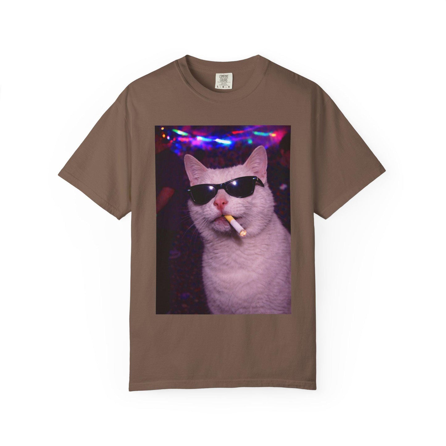 Funny White Cat Shirt, Hilarious Cats Smoking Night Club T-Shirt, Party Animal Tee Gift, Y2k Rave Kitty Tshirt