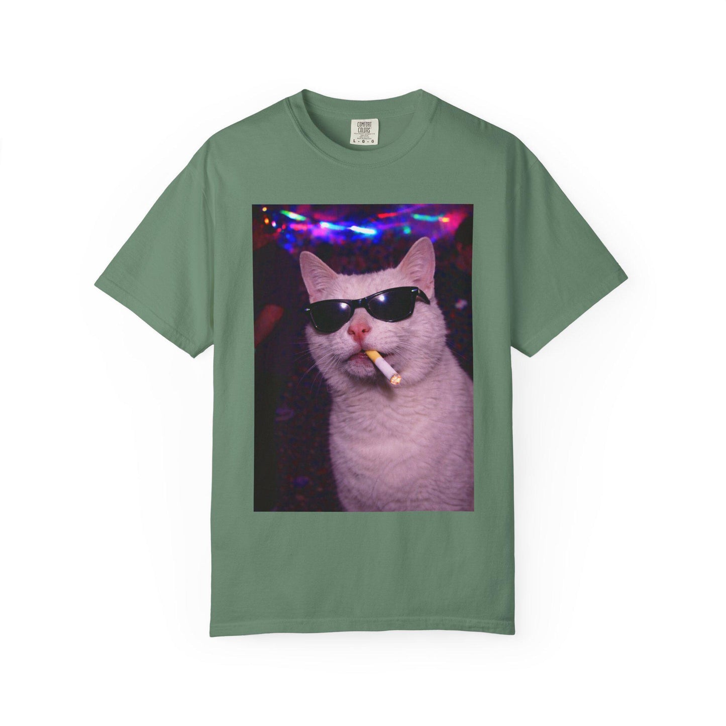 Funny White Cat Shirt, Hilarious Cats Smoking Night Club T-Shirt, Party Animal Tee Gift, Y2k Rave Kitty Tshirt