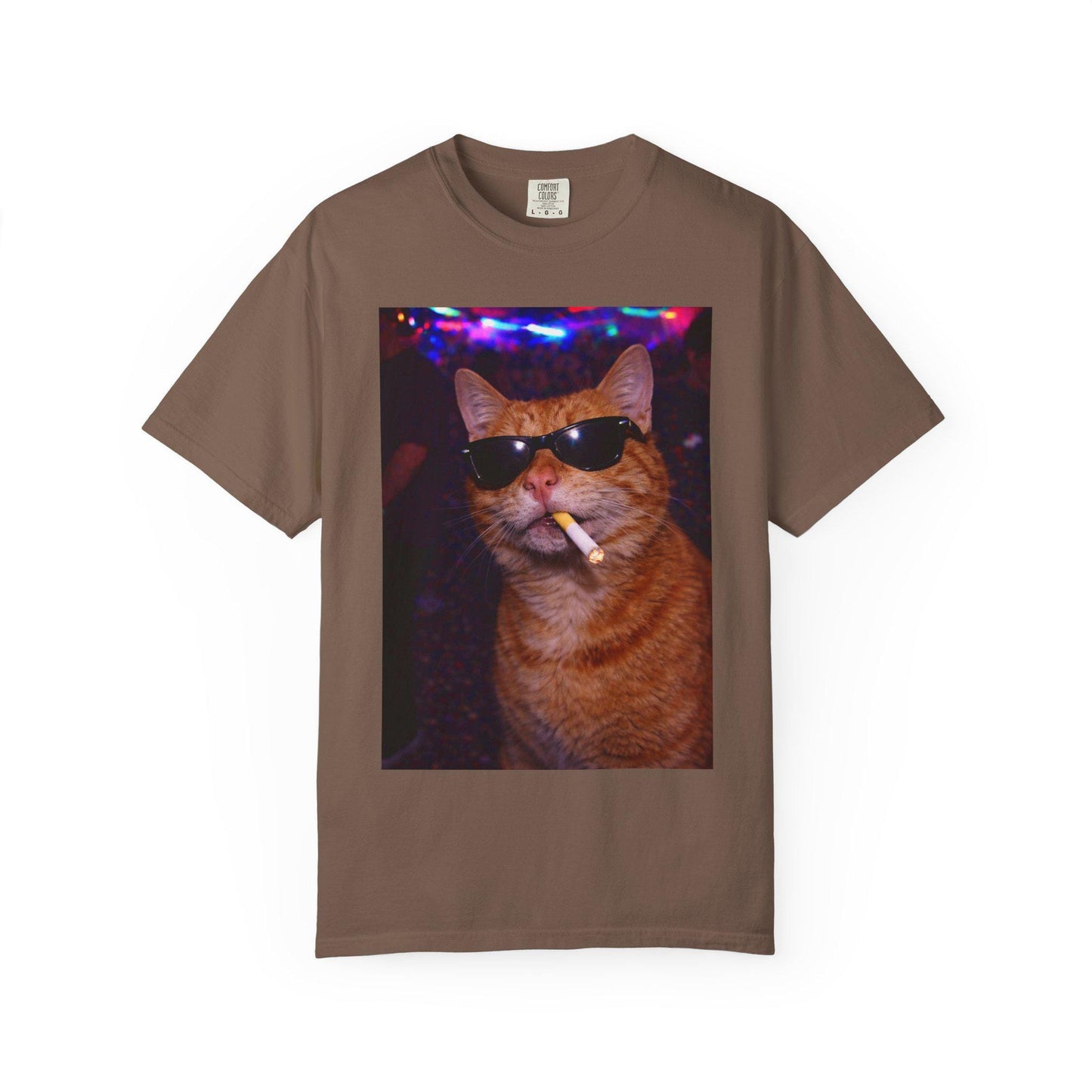 Funny Orange Cat Shirt, Hilarious Cats Smoking Night Club T-Shirt, Party Animal Tee Gift, Y2k Rave Kitty Tshirt