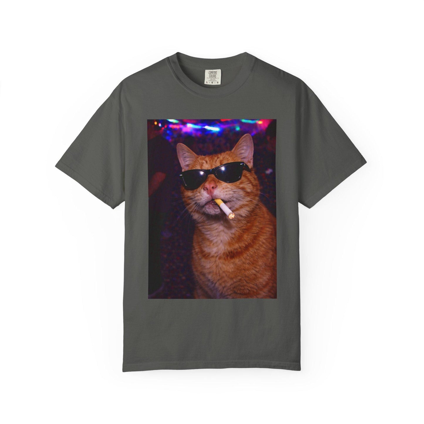 Funny Orange Cat Shirt, Hilarious Cats Smoking Night Club T-Shirt, Party Animal Tee Gift, Y2k Rave Kitty Tshirt