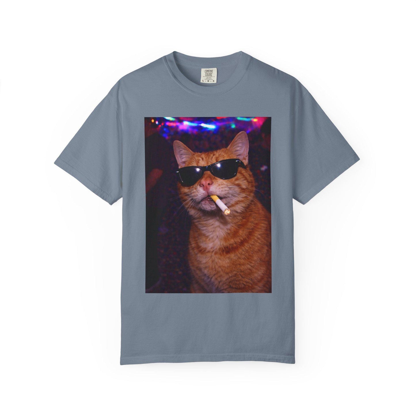 Funny Orange Cat Shirt, Hilarious Cats Smoking Night Club T-Shirt, Party Animal Tee Gift, Y2k Rave Kitty Tshirt