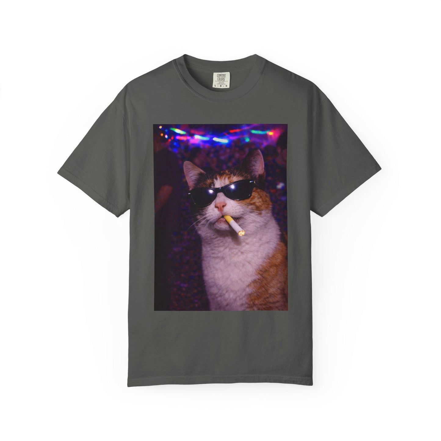 Funny Calico Cat Shirt, Hilarious Cats Smoking Night Club T-Shirt, Party Animal Tee Gift, Y2k Rave Kitty Tshirt