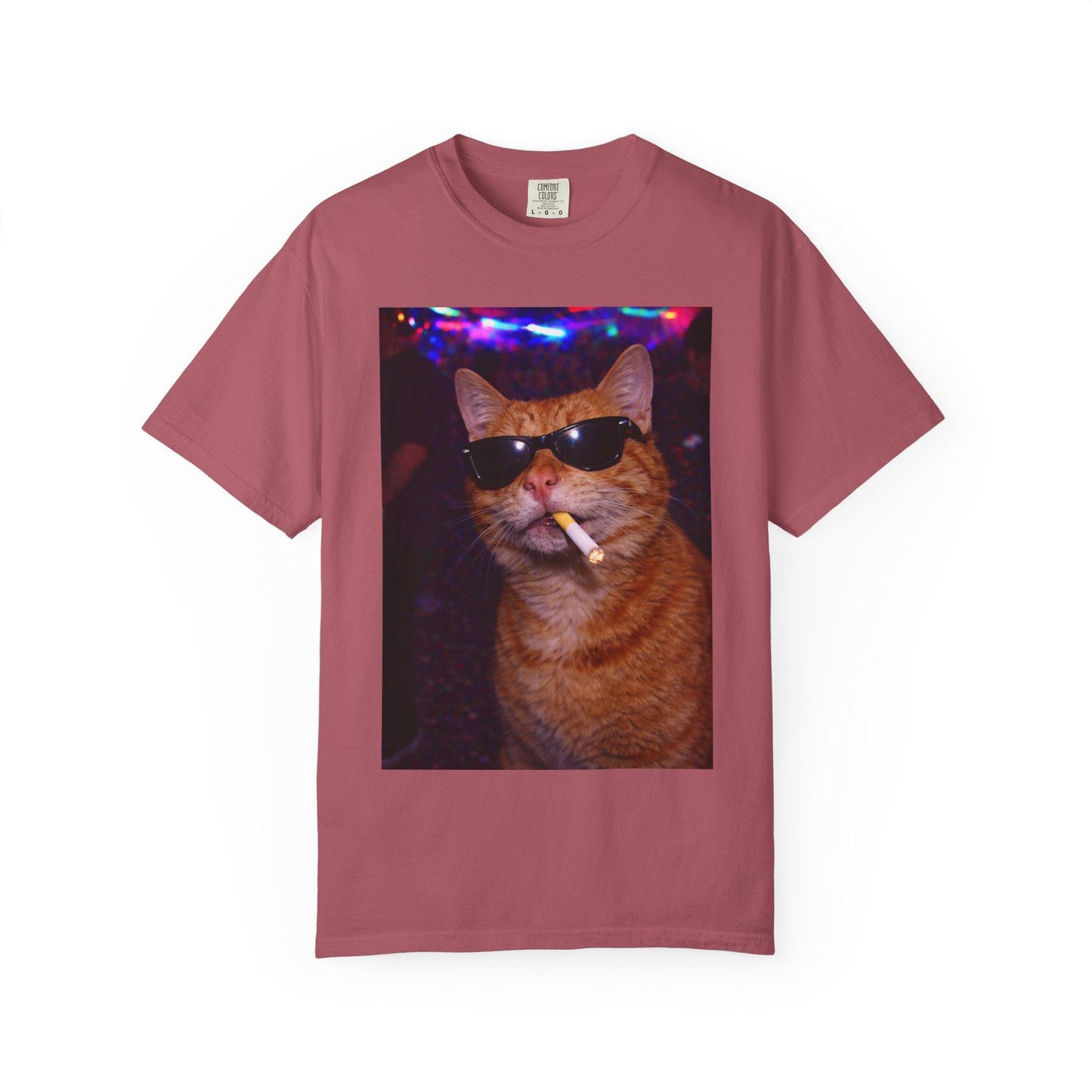 Funny Orange Cat Shirt, Hilarious Cats Smoking Night Club T-Shirt, Party Animal Tee Gift, Y2k Rave Kitty Tshirt