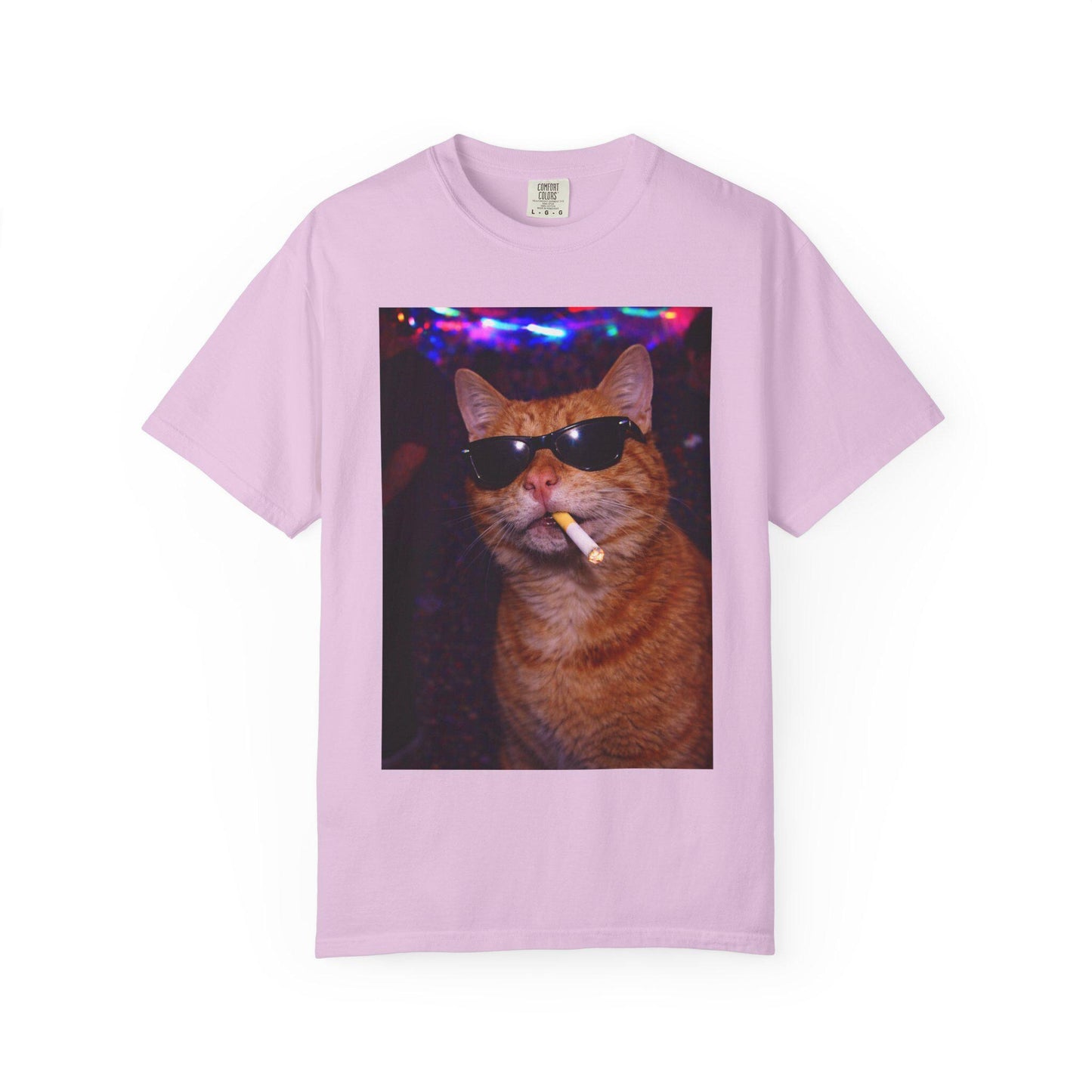 Funny Orange Cat Shirt, Hilarious Cats Smoking Night Club T-Shirt, Party Animal Tee Gift, Y2k Rave Kitty Tshirt
