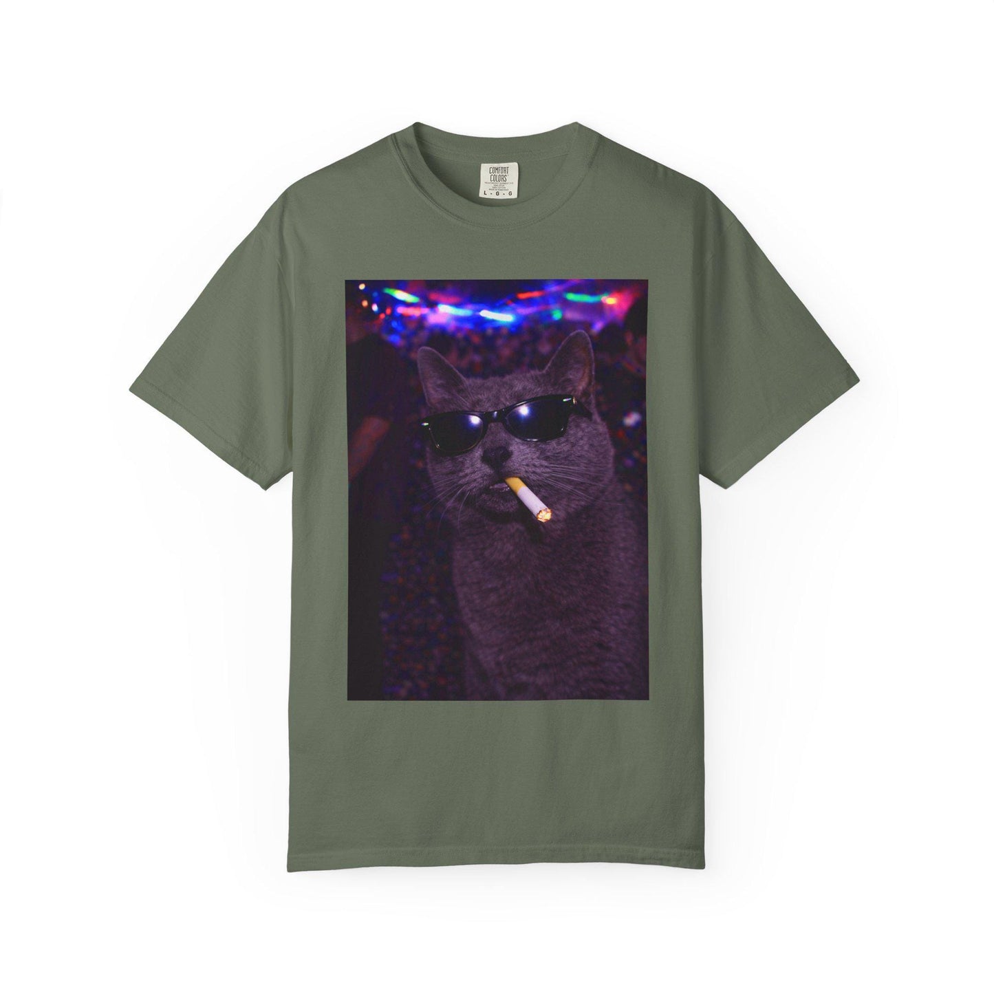 Funny Grey Cat Shirt, Hilarious Gray Cats Smoking Night Club T-Shirt, Party Animal Tee Gift, Y2k Rave Kitty Tshirt