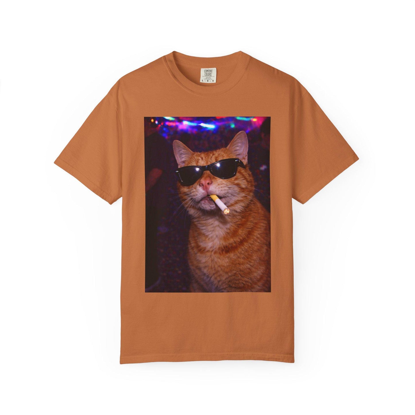 Funny Orange Cat Shirt, Hilarious Cats Smoking Night Club T-Shirt, Party Animal Tee Gift, Y2k Rave Kitty Tshirt