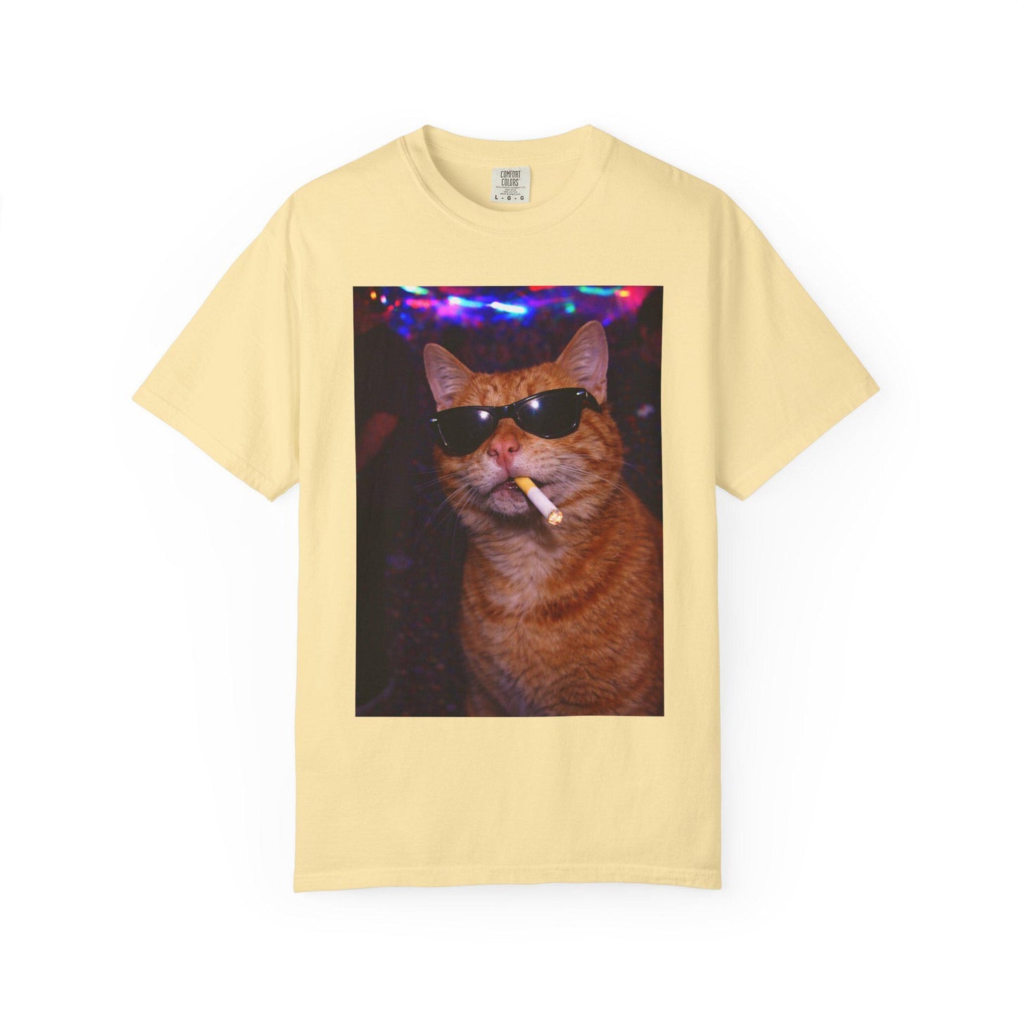 Funny Orange Cat Shirt, Hilarious Cats Smoking Night Club T-Shirt, Party Animal Tee Gift, Y2k Rave Kitty Tshirt