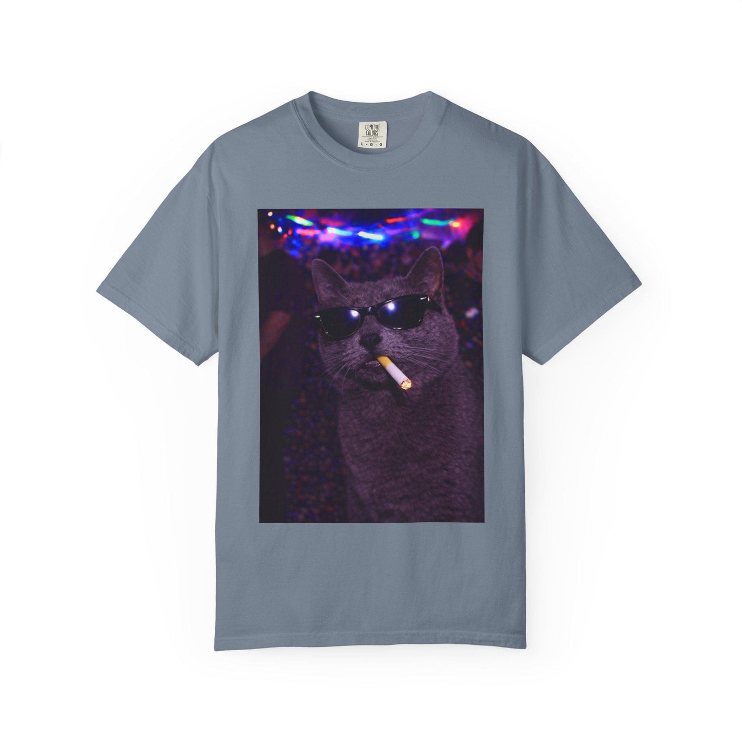 Funny Grey Cat Shirt, Hilarious Gray Cats Smoking Night Club T-Shirt, Party Animal Tee Gift, Y2k Rave Kitty Tshirt