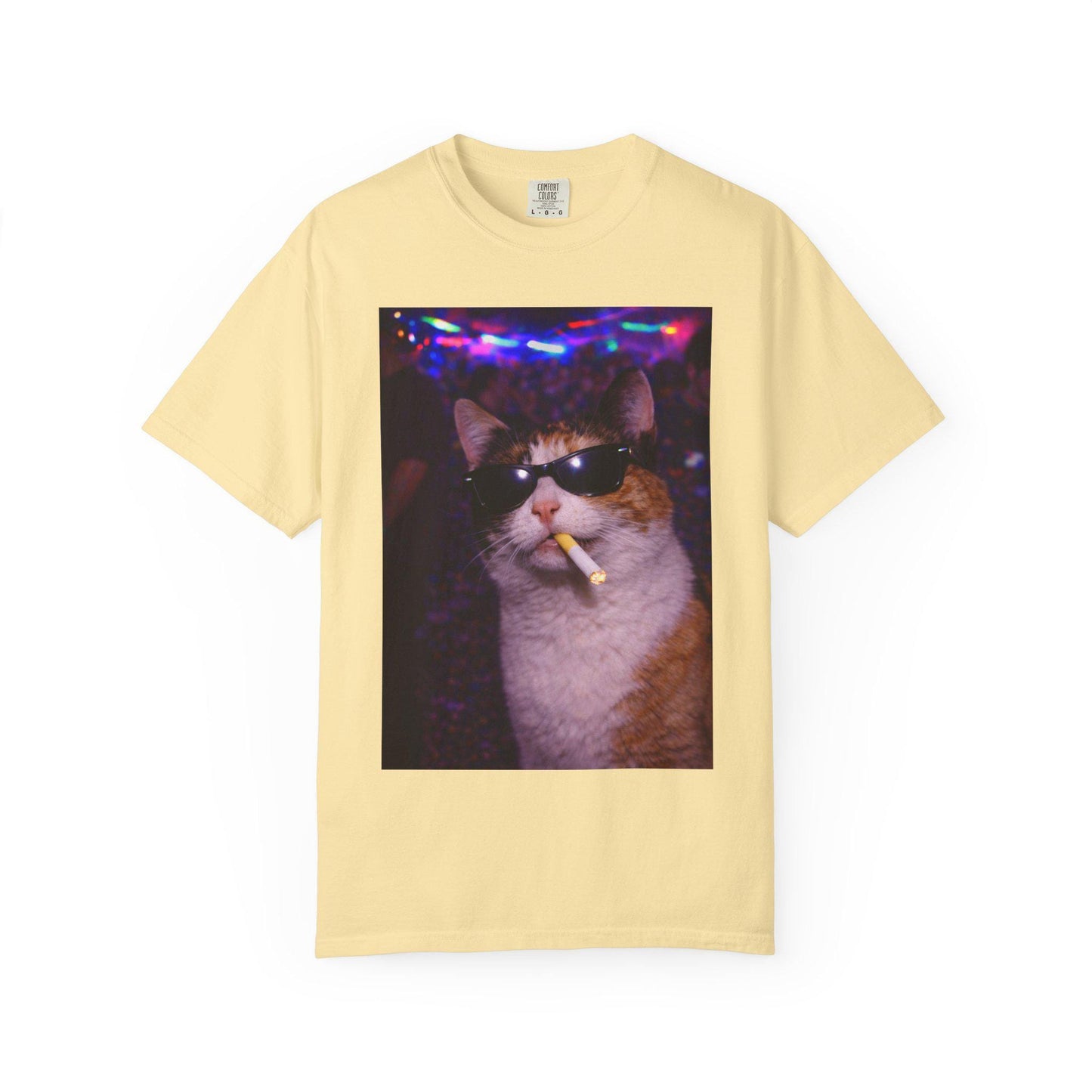Funny Calico Cat Shirt, Hilarious Cats Smoking Night Club T-Shirt, Party Animal Tee Gift, Y2k Rave Kitty Tshirt