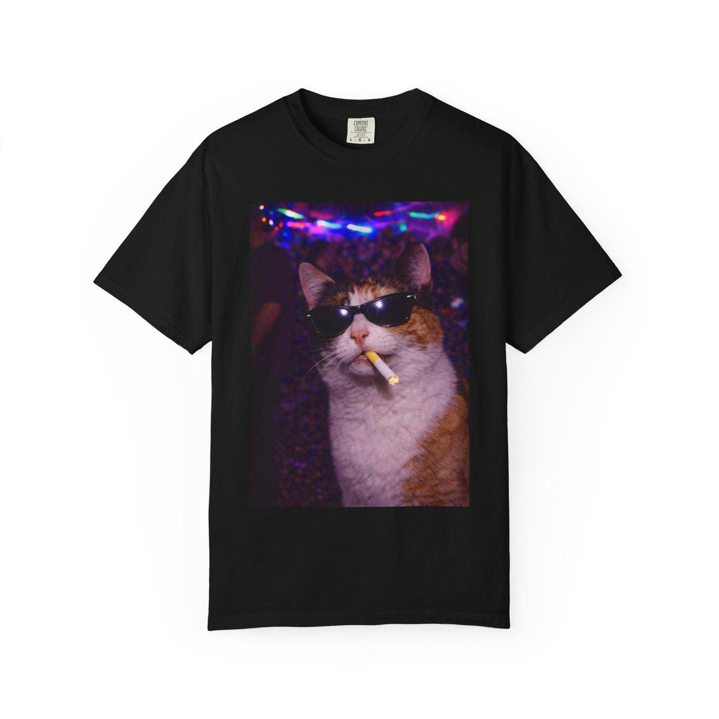 Funny Calico Cat Shirt, Hilarious Cats Smoking Night Club T-Shirt, Party Animal Tee Gift, Y2k Rave Kitty Tshirt