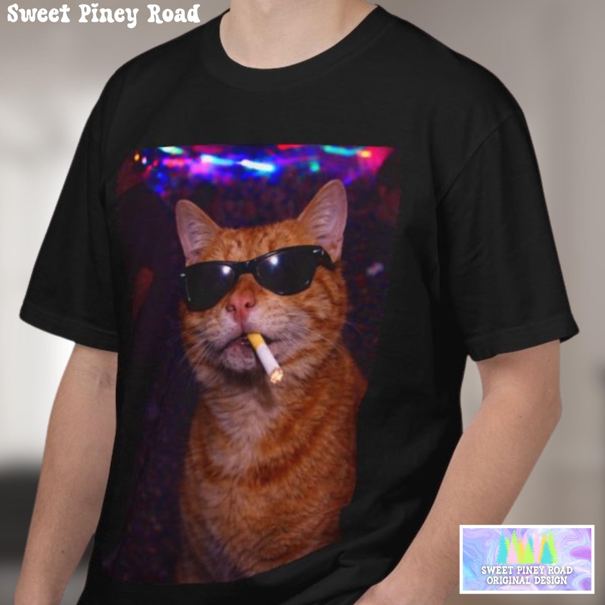 Funny Orange Cat Shirt, Hilarious Cats Smoking Night Club T-Shirt, Party Animal Tee Gift, Y2k Rave Kitty Tshirt