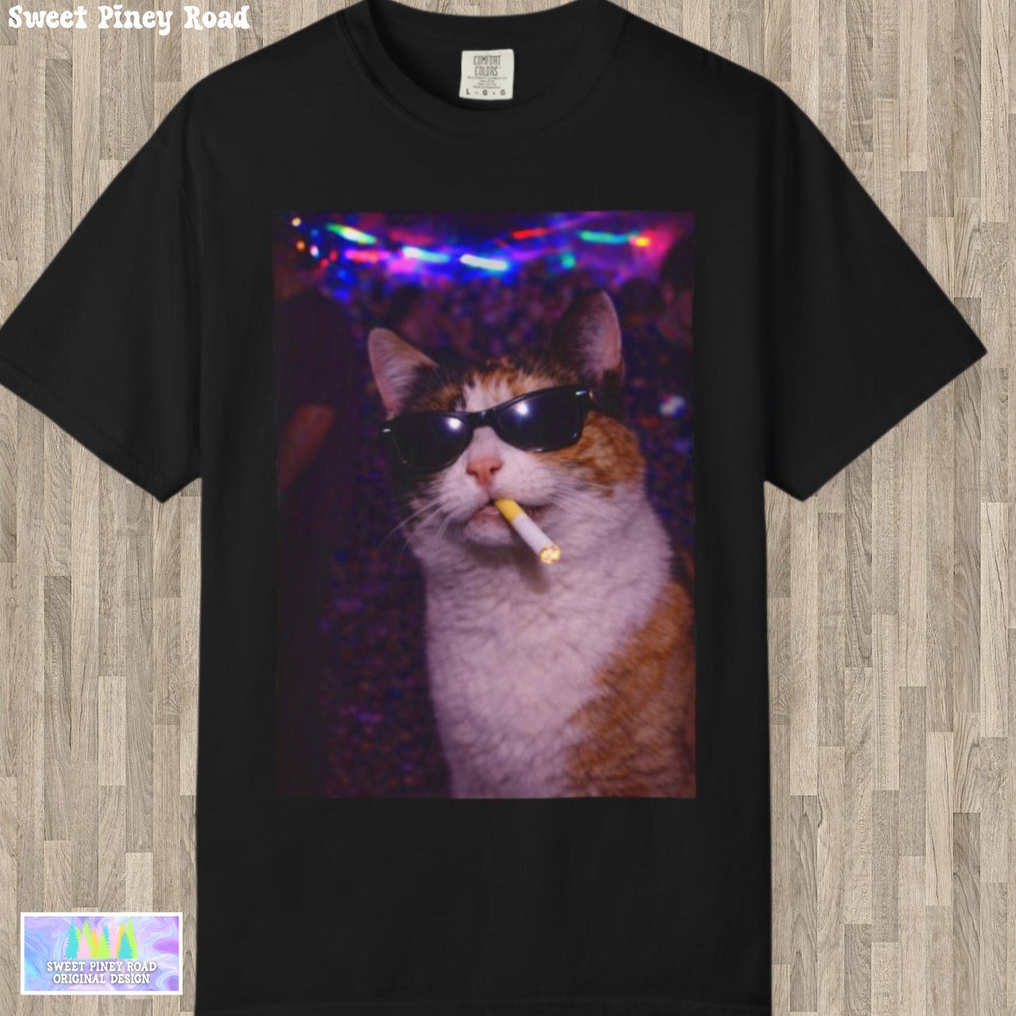 Funny Calico Cat Shirt, Hilarious Cats Smoking Night Club T-Shirt, Party Animal Tee Gift, Y2k Rave Kitty Tshirt