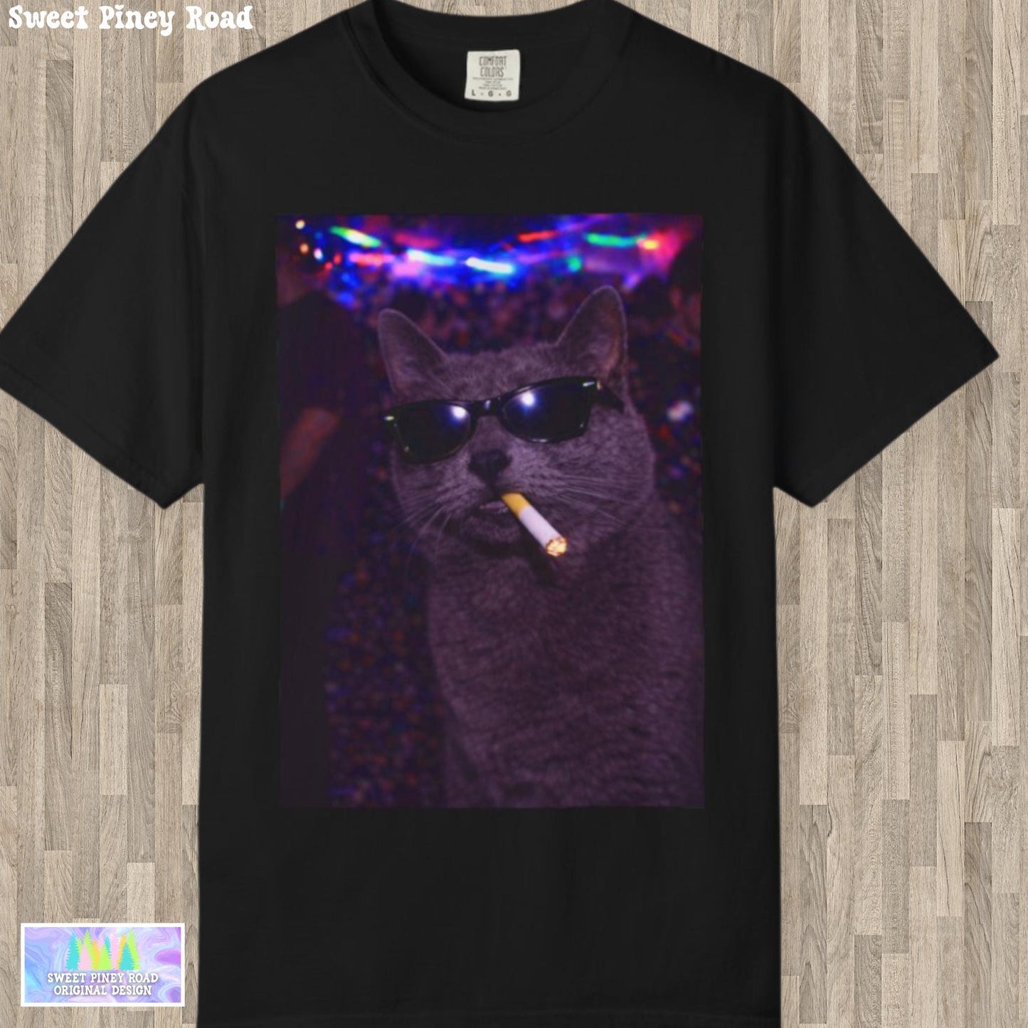 Funny Grey Cat Shirt, Hilarious Gray Cats Smoking Night Club T-Shirt, Party Animal Tee Gift, Y2k Rave Kitty Tshirt