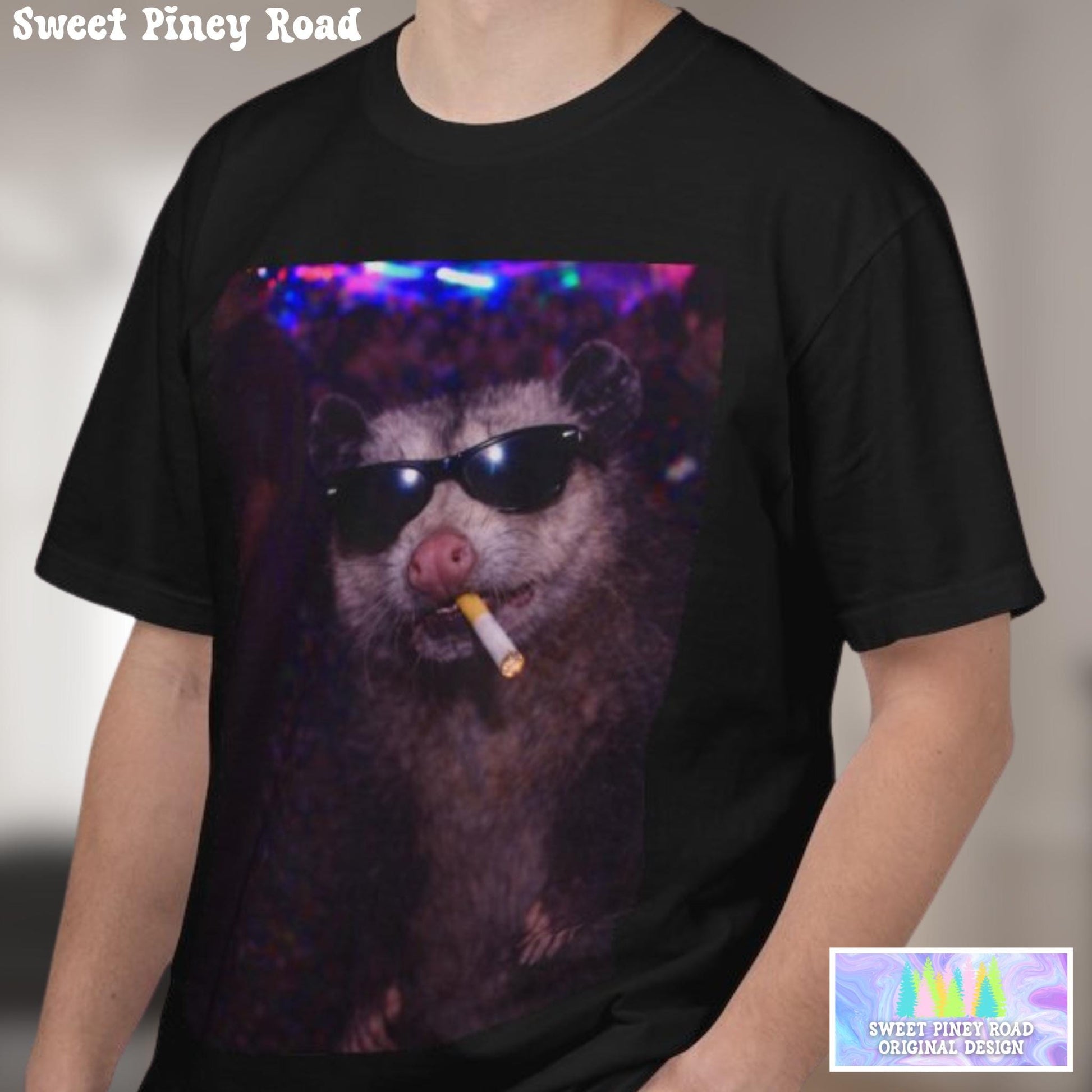 Funny Possum Shirt, Hilarious Opossum Smoking Night Club T-Shirt, Party Animal Tee Gift, Y2k Nightlife Rave Tshirt
