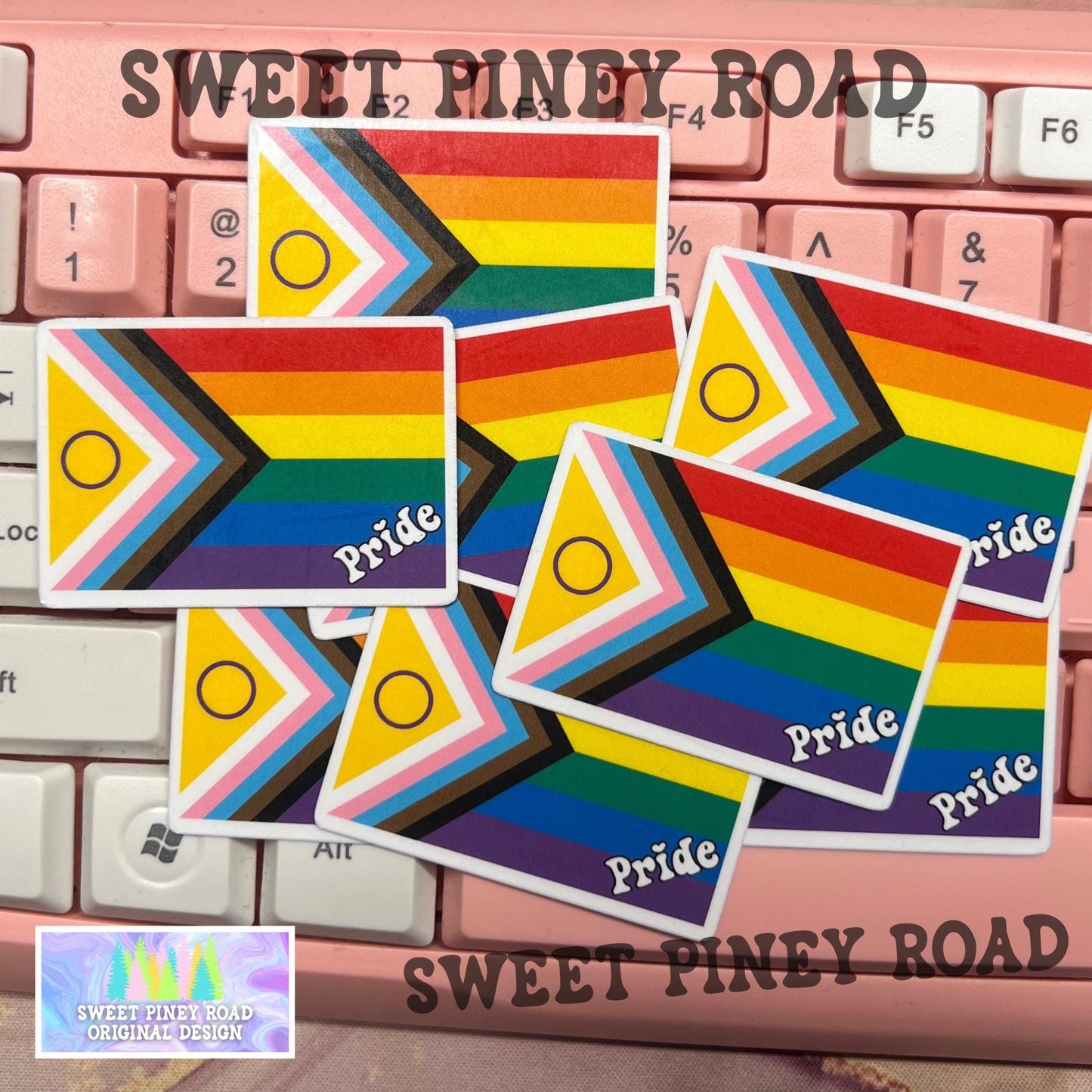 Intersex-inclusive Progress Flag Sticker Pack, Gay LGBTQIA+ Glossy Rainbow Stickers, Pride Parade and Festival Handouts