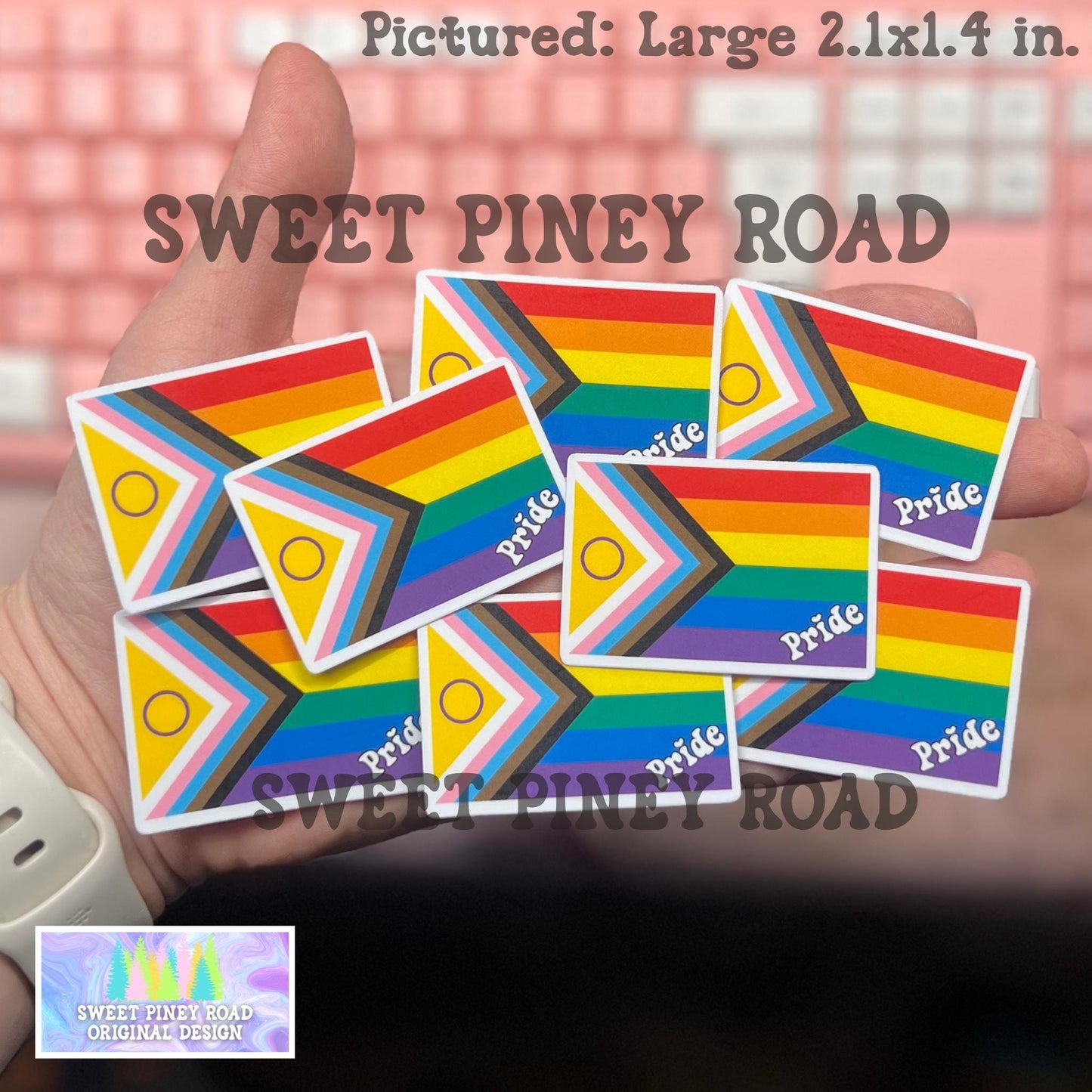 Intersex-inclusive Progress Flag Sticker Pack, Gay LGBTQIA+ Glossy Rainbow Stickers, Pride Parade and Festival Handouts