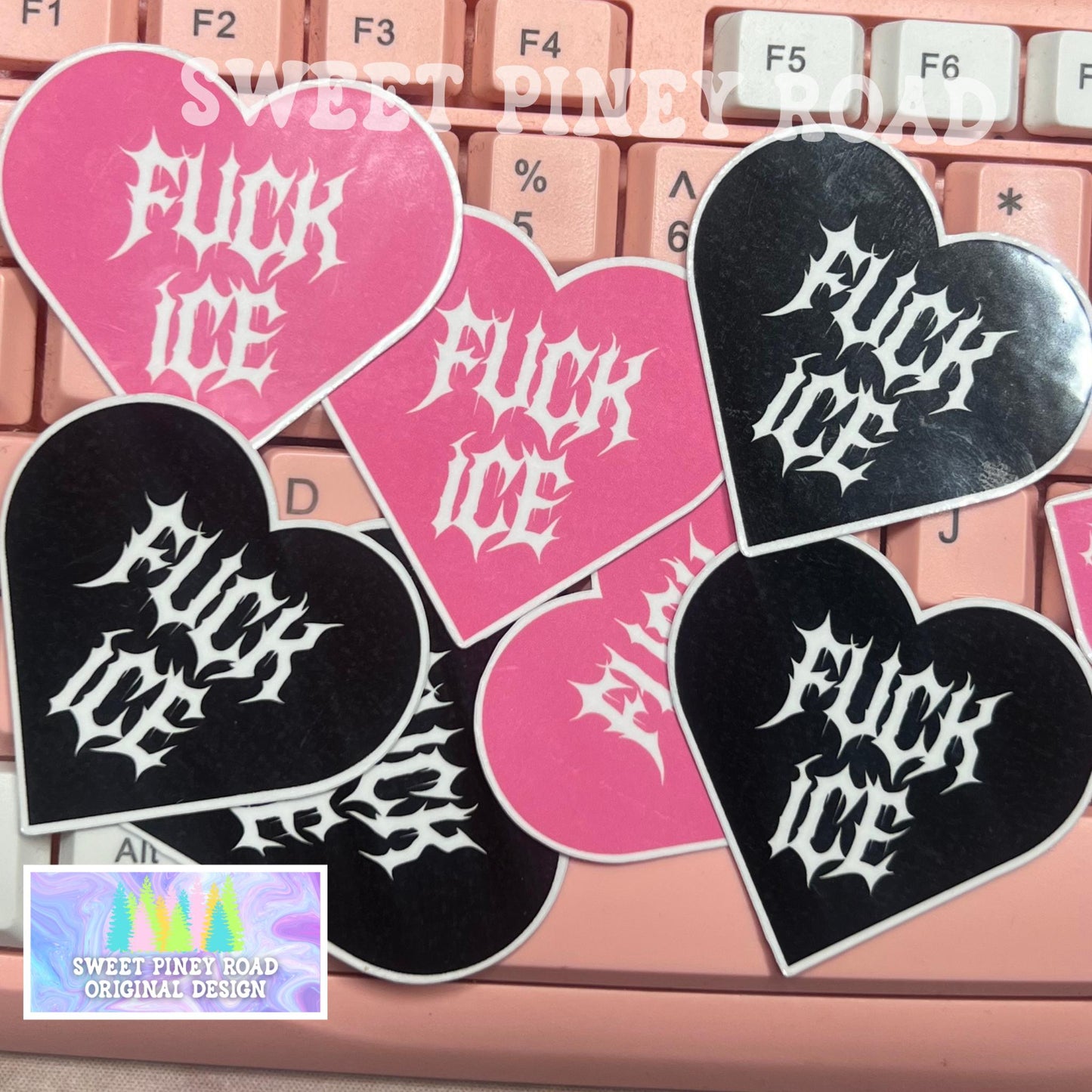 F*ck ICE Sticker Pack, Metalcore Heart Y2k Inspired Glossy FDT Stickers, Funny Resist Anti-Trump Protest Rally Handouts, Pro Immigration