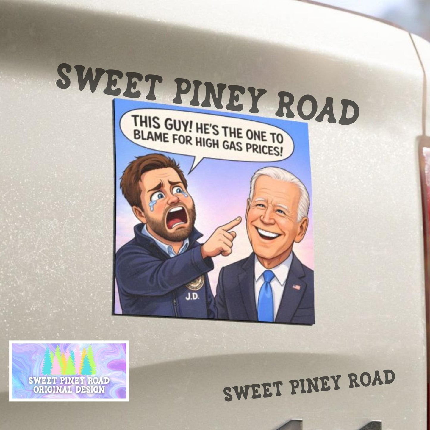 JD Blames Joe For High Gas Prices Funny Car Magnet, Anti-Trump FDT Vehicle Decor, Liberal Humor Gift, Not My President
