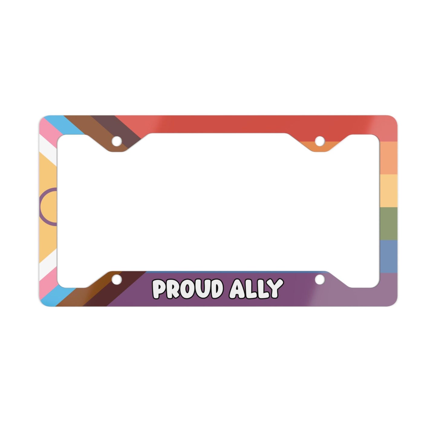 Proud Ally Progress Pride Flag License Plate Frame, LGBTQIA+ Human Rights For All Car Accessory, Gay Lesbian Bisexual Gifts