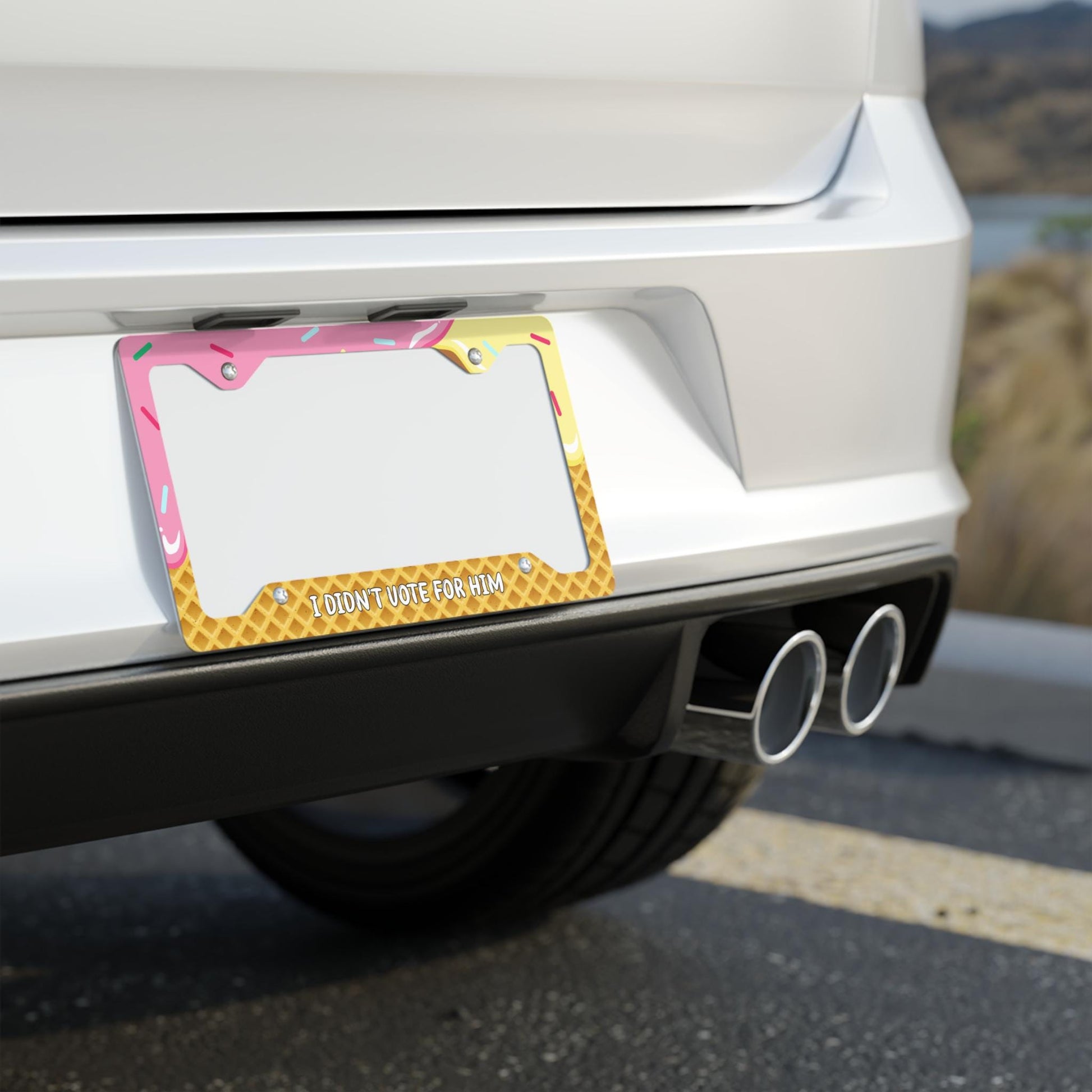 FDT I Didn't Vote For Him Ice Cream License Plate Frame, Anti-Trump Cute Kawaii Leftist Gift, Social Justice, Human Rights, Pro-Immigration