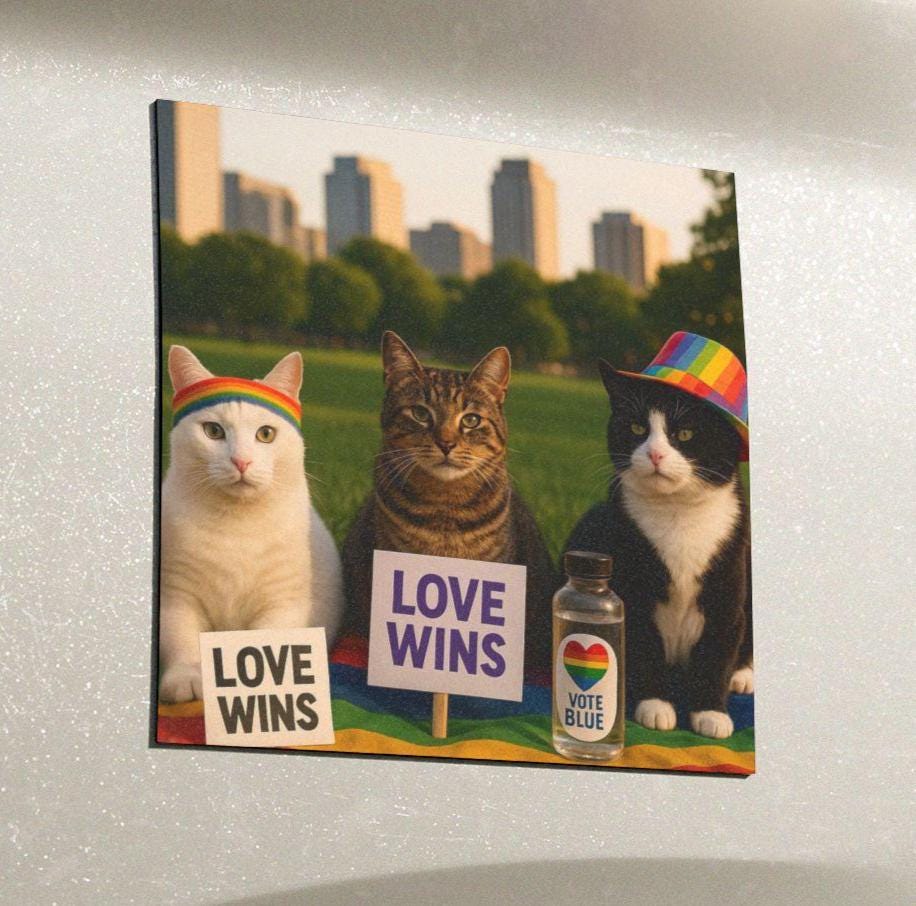 Love Wins Cat LGBTQIA+ Pride Car Magnet, Cute Human Rights Equality Vehicle Accessory, FDT Anti-Trump Gift