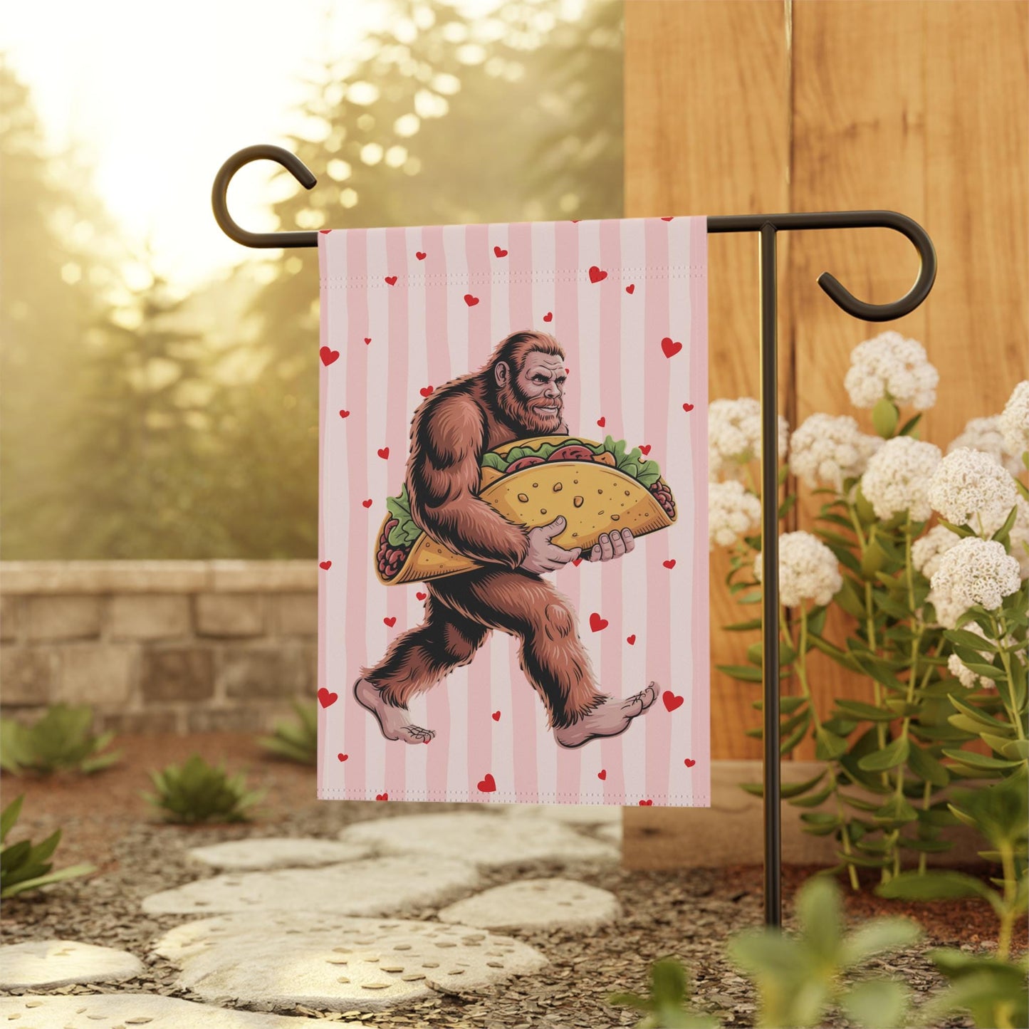 Bigfoot Taco Loving Yard Flag, Hilarious Sasquatch Garden Banner, I love Tacos Outdoor Decoration for House